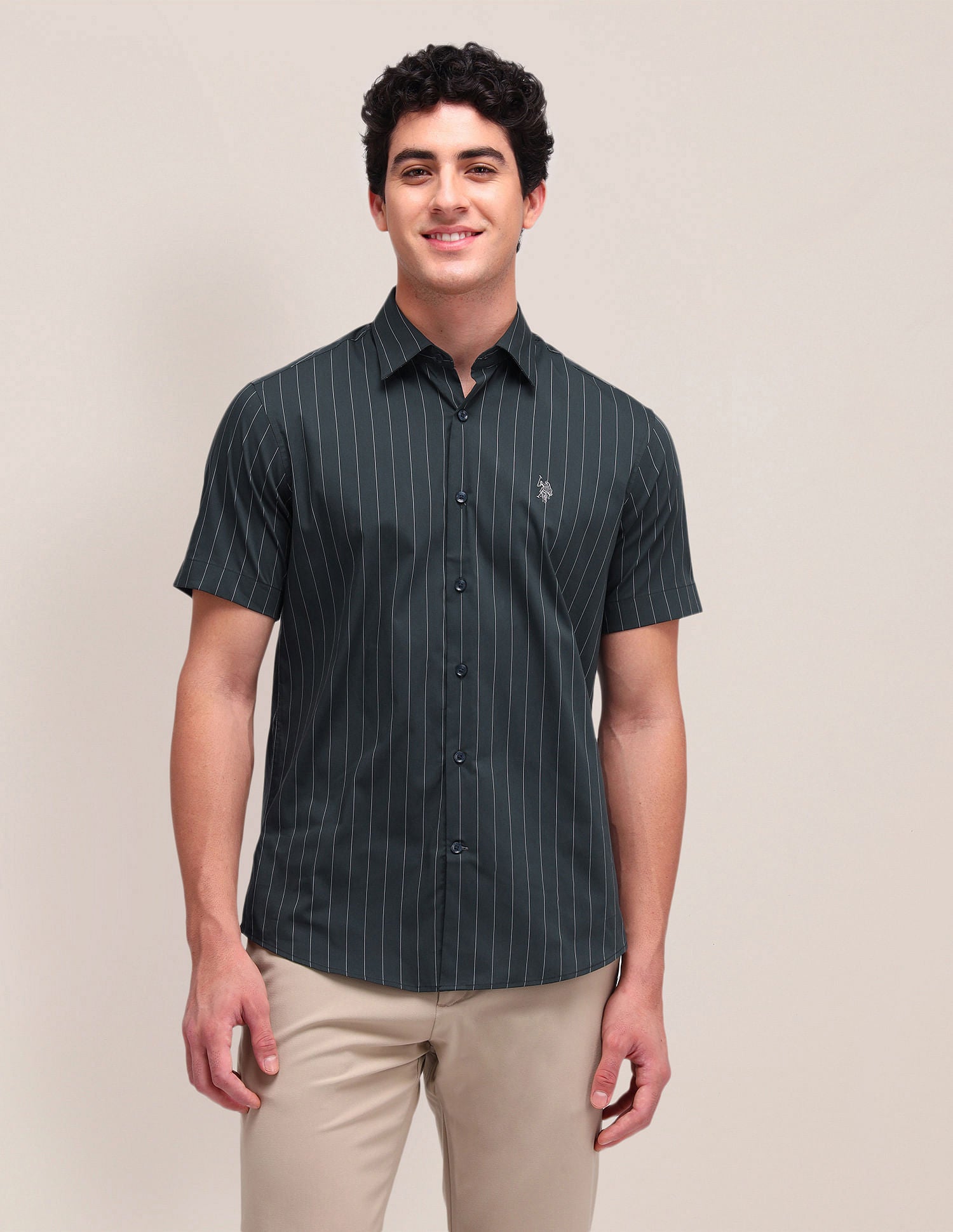 Vertical Striped Regular Fit Shirt DarkGreen - U.S. Polo Assn. India | Large