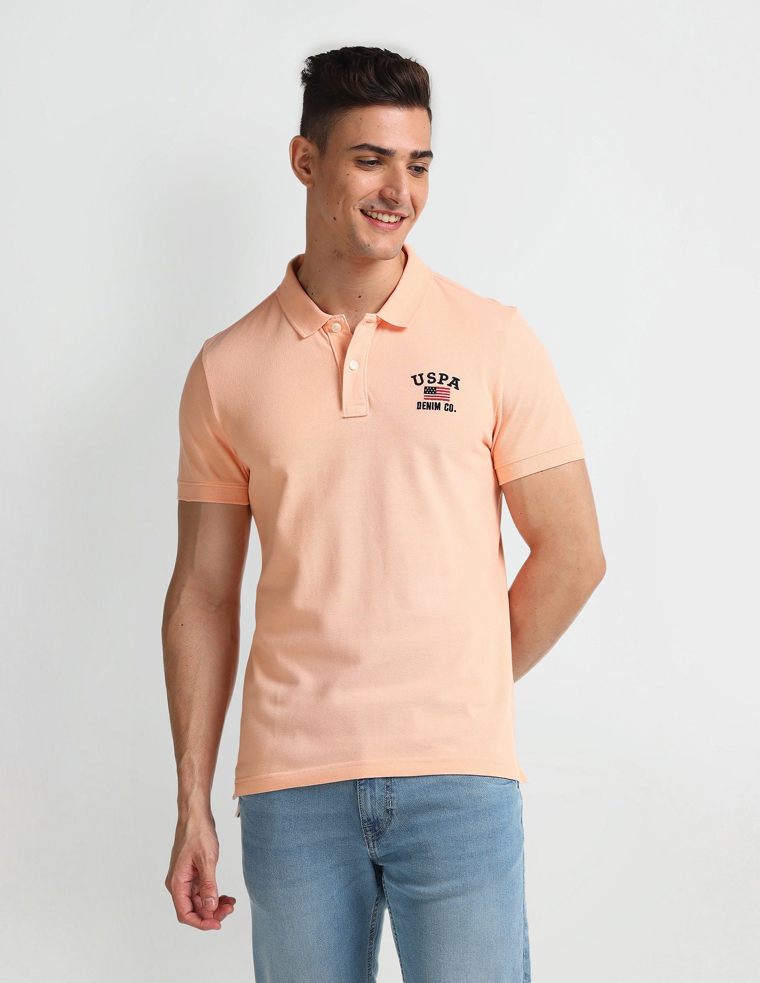 Solid Muscle Fit Polo Shirt Peach - U.S. Polo Assn. India | Large
