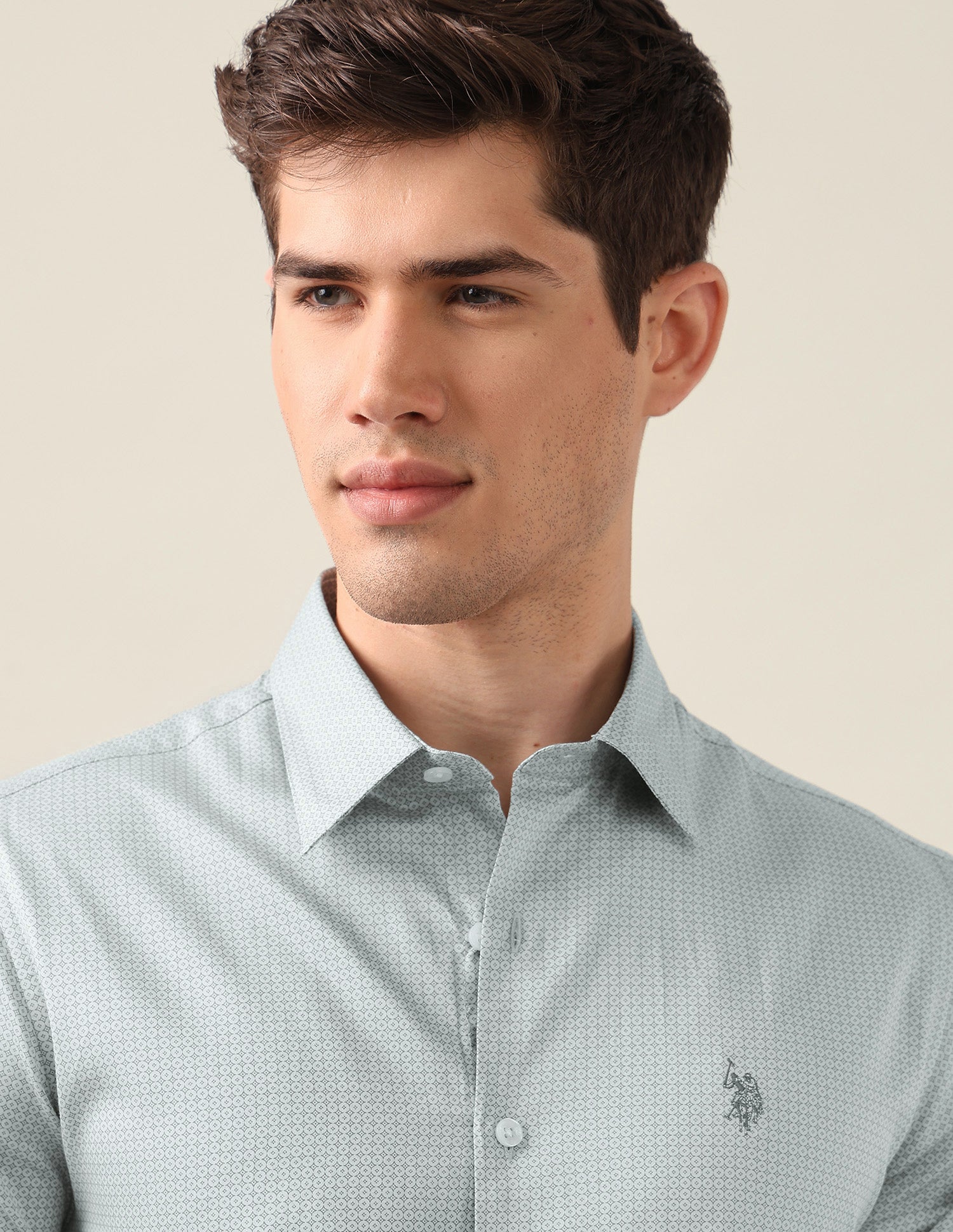 Geometric Printed Satin Shirt Light Grey - U.S. Polo Assn. India | Large