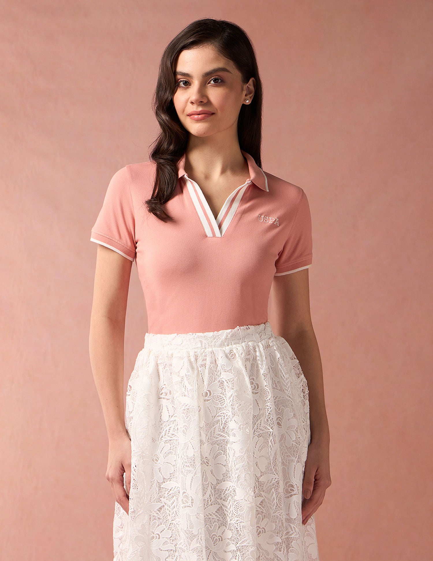 Open Placket Pique Polo Shirt Peach - U.S. POLO ASSN. | Large