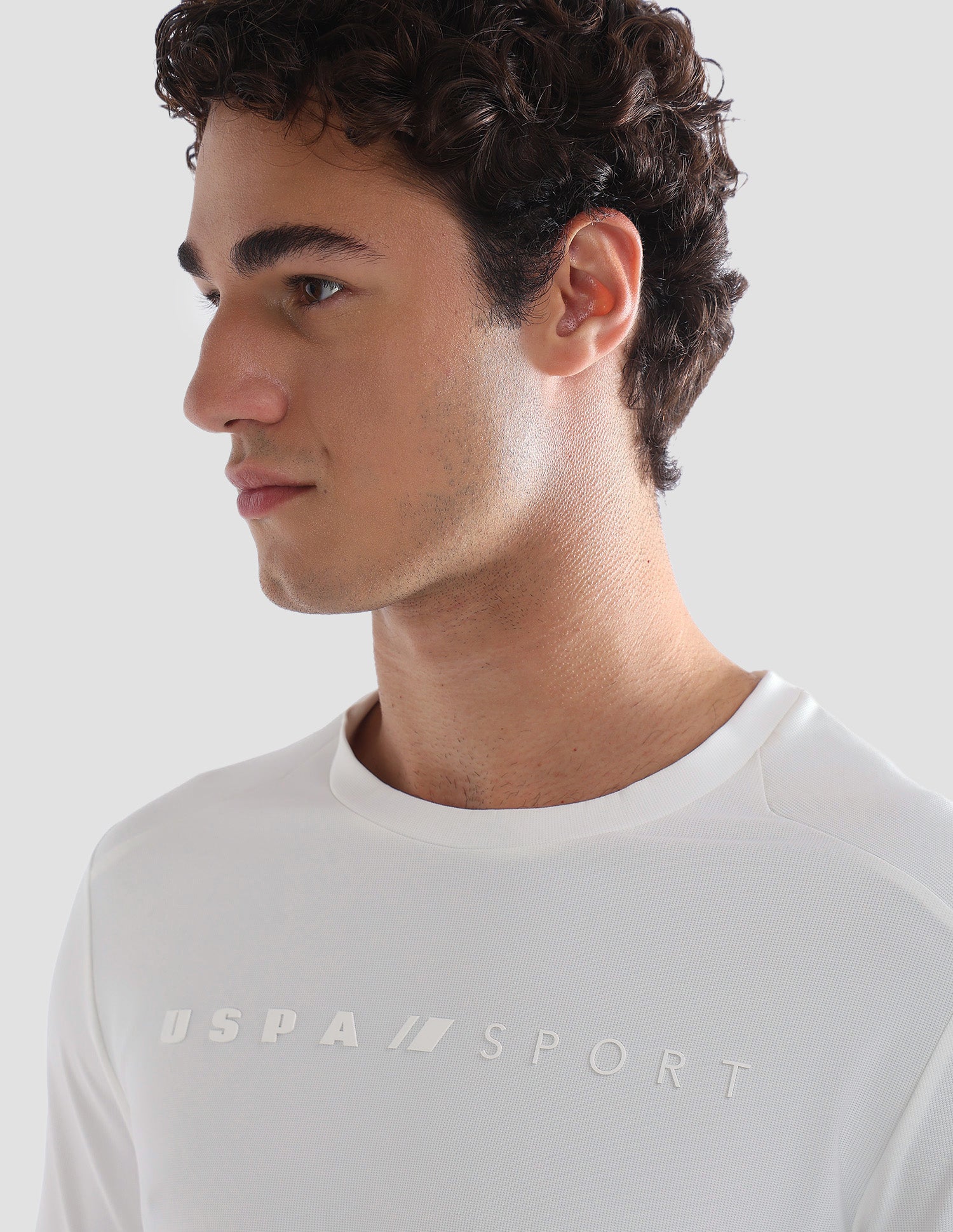Solid Slim Fit Active T-Shirt Off White - U.S. Polo Assn. India | Large