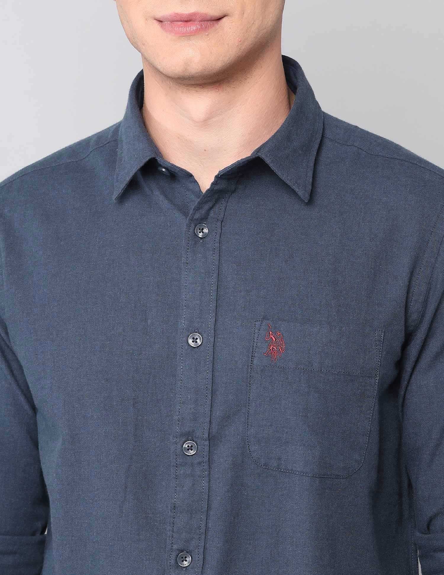 Regular Fit Pure Cotton Shirt Dark Blue - U.S. Polo Assn. India | Large