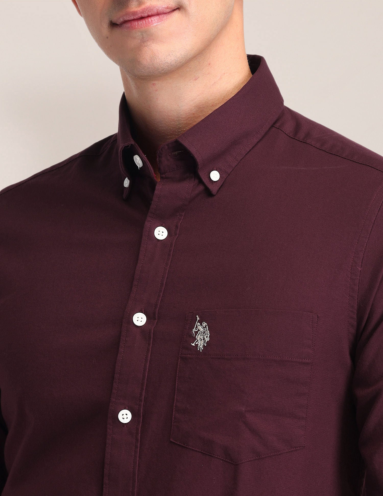 Button Down Collar Tailored Fit Shirt Maroon - U.S. Polo Assn. India | Large