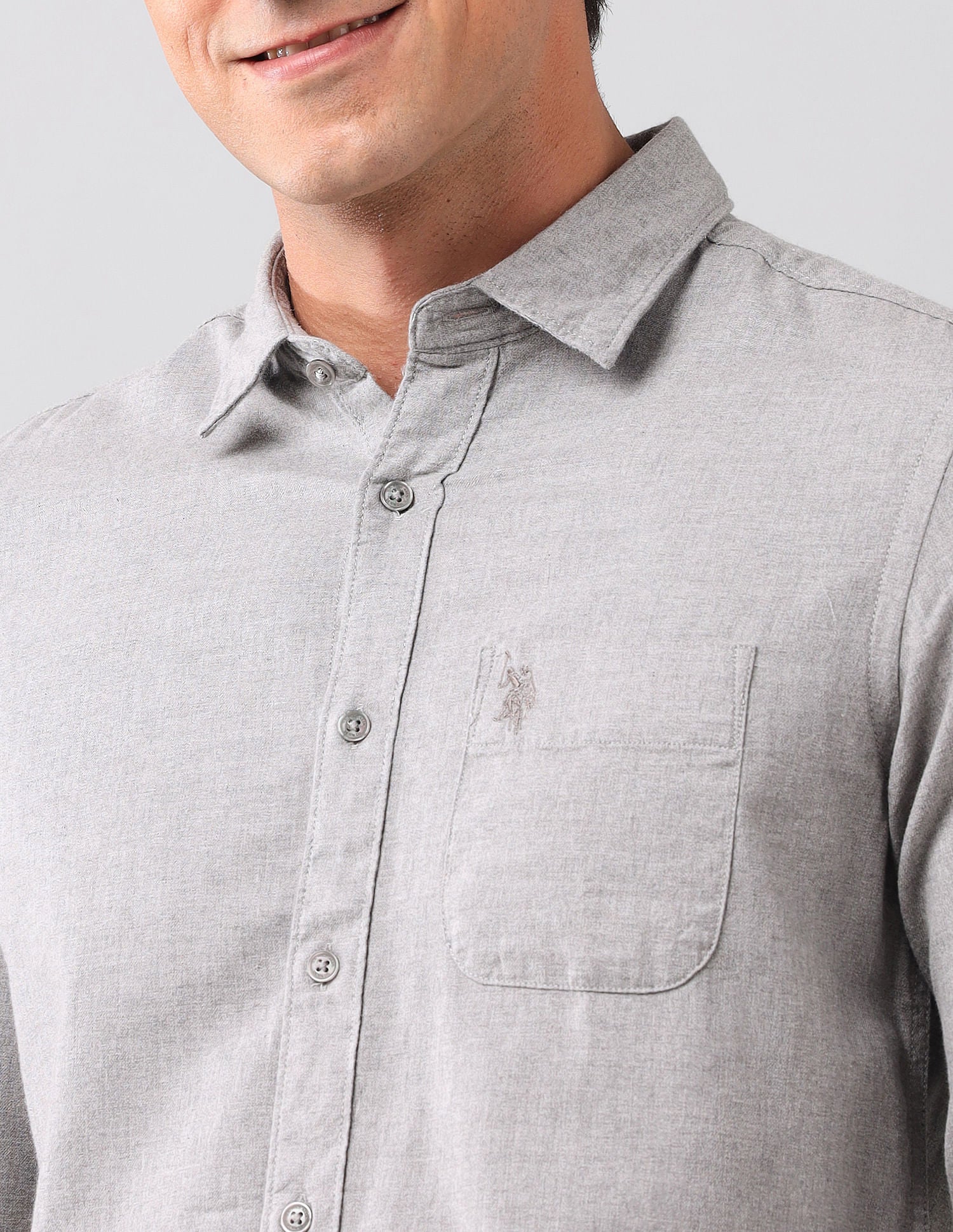 Heathered Pure Cotton Shirt Light Grey - U.S. POLO ASSN. | Large