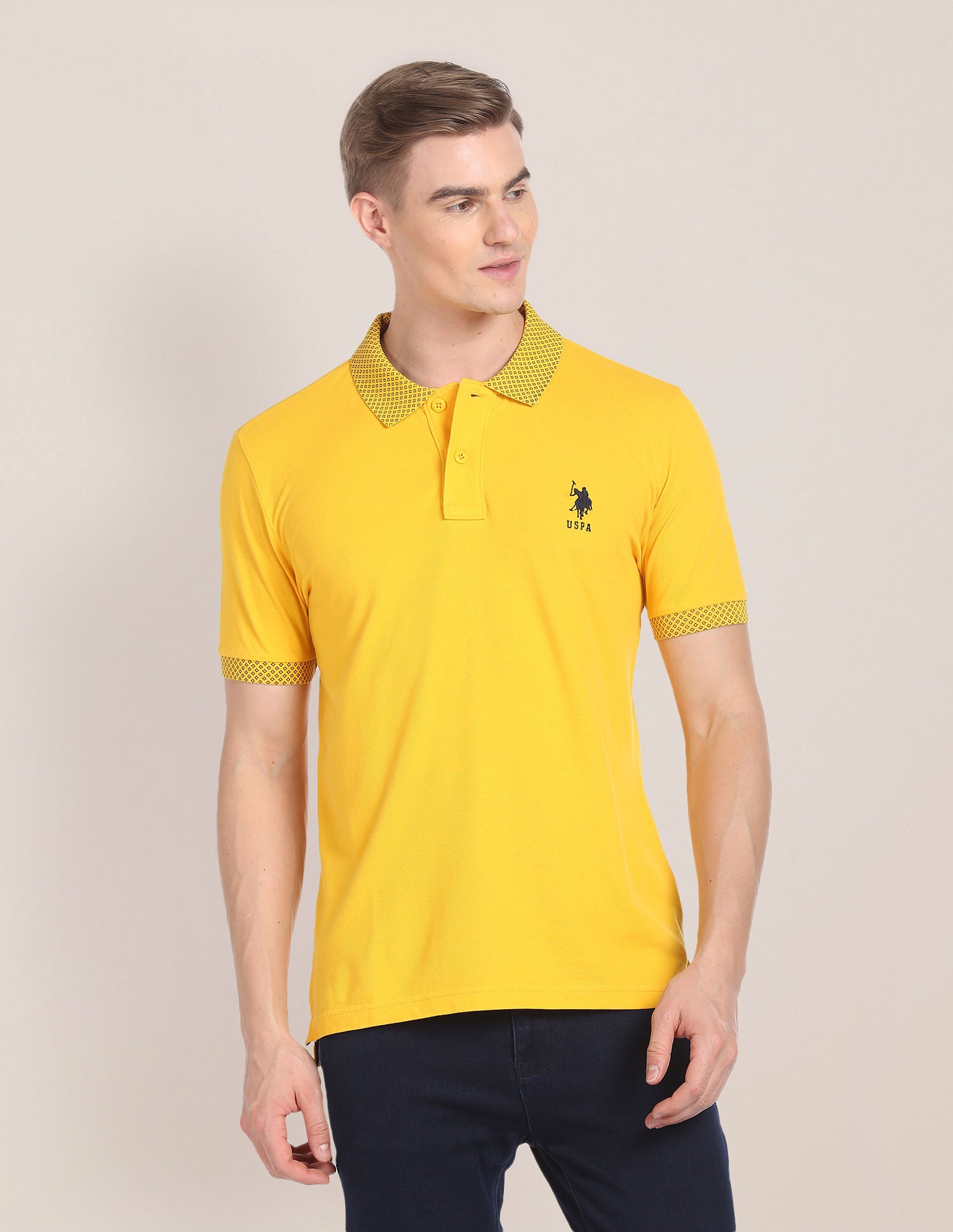 Solid Cotton Polo Shirt Yellow - U.S. Polo Assn. India | Large
