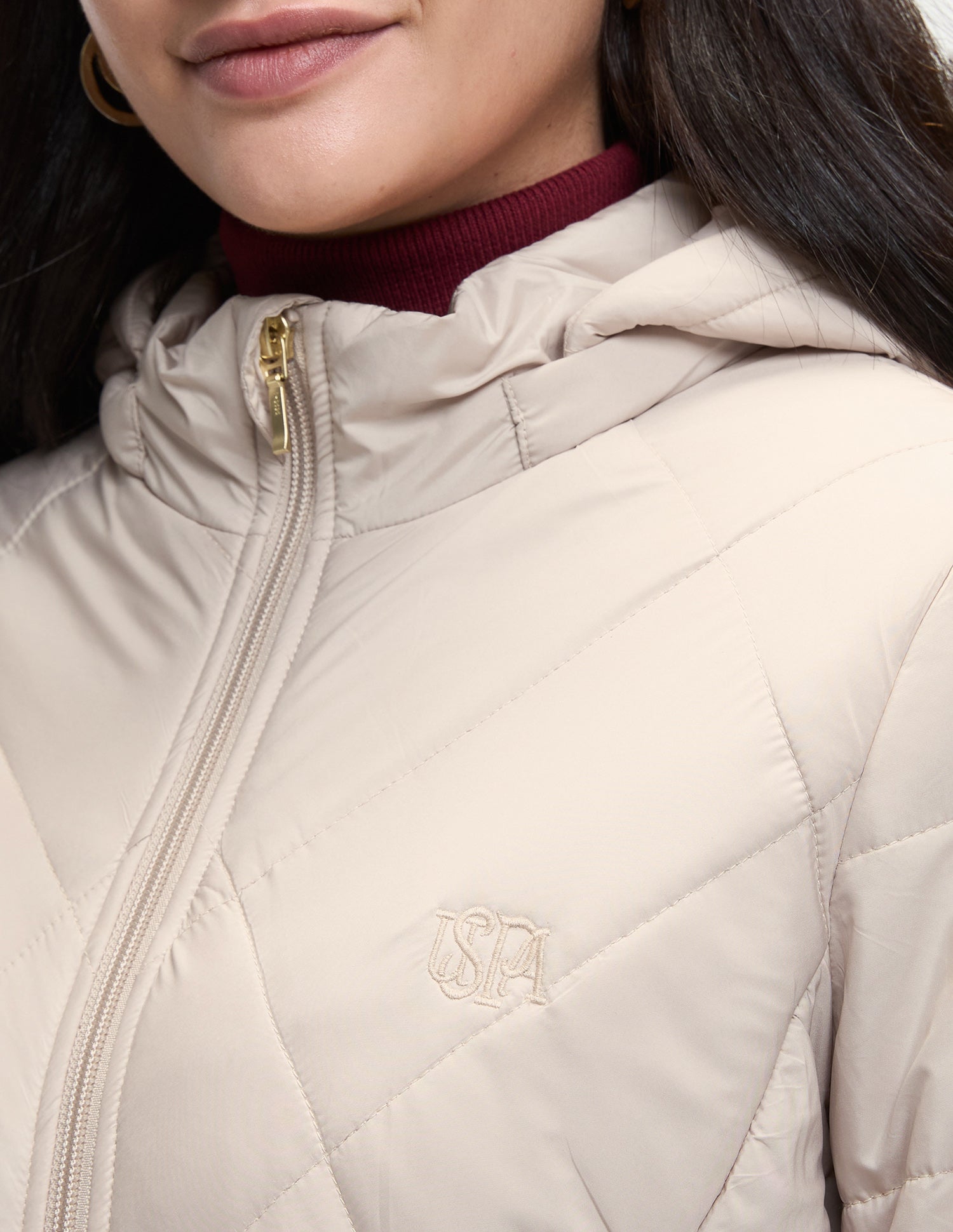 Longline Detachable Hood Quilted Jacket Ecru - U.S. Polo Assn. India | Large