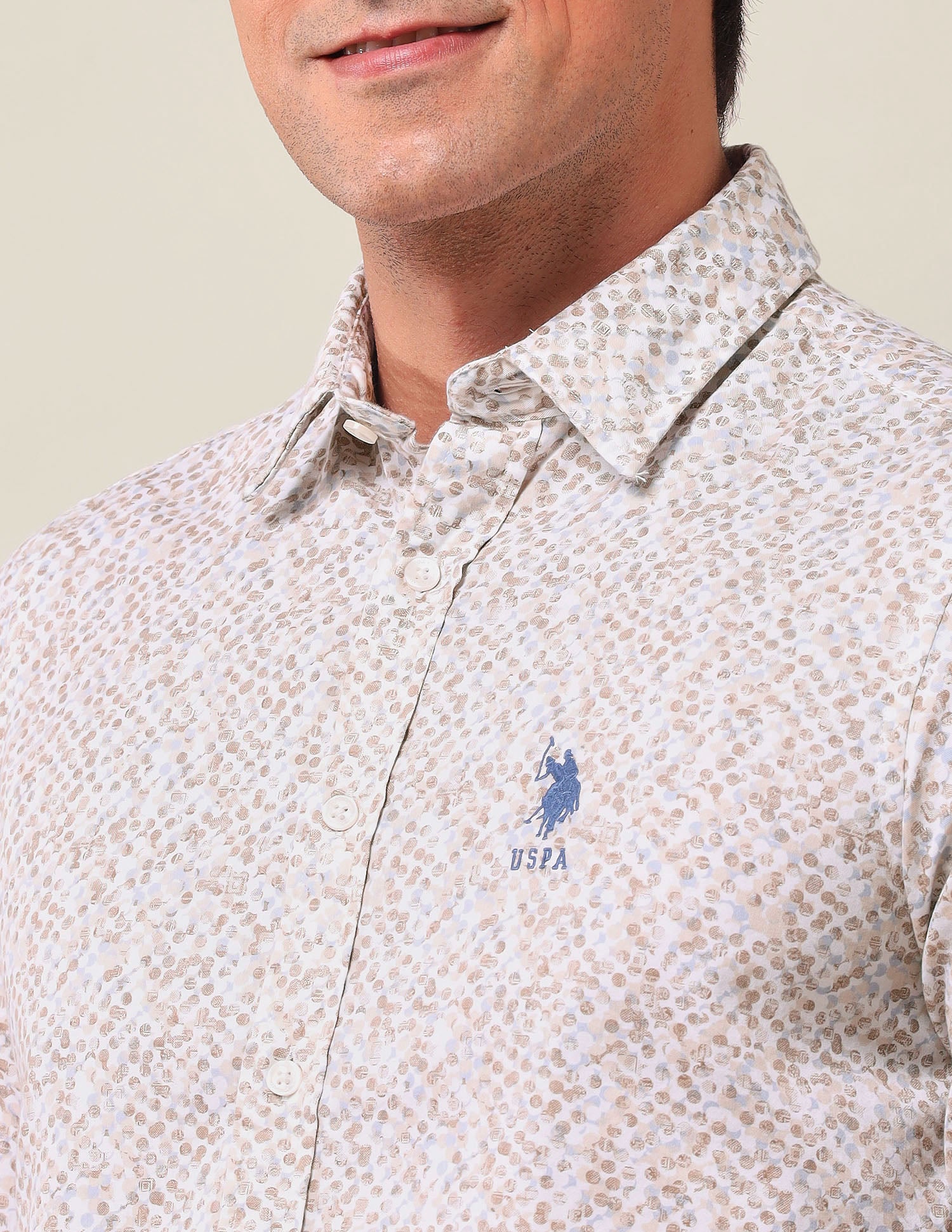 Tailored Fit Geometric Printed Shirt Beige - U.S. Polo Assn. India | Large