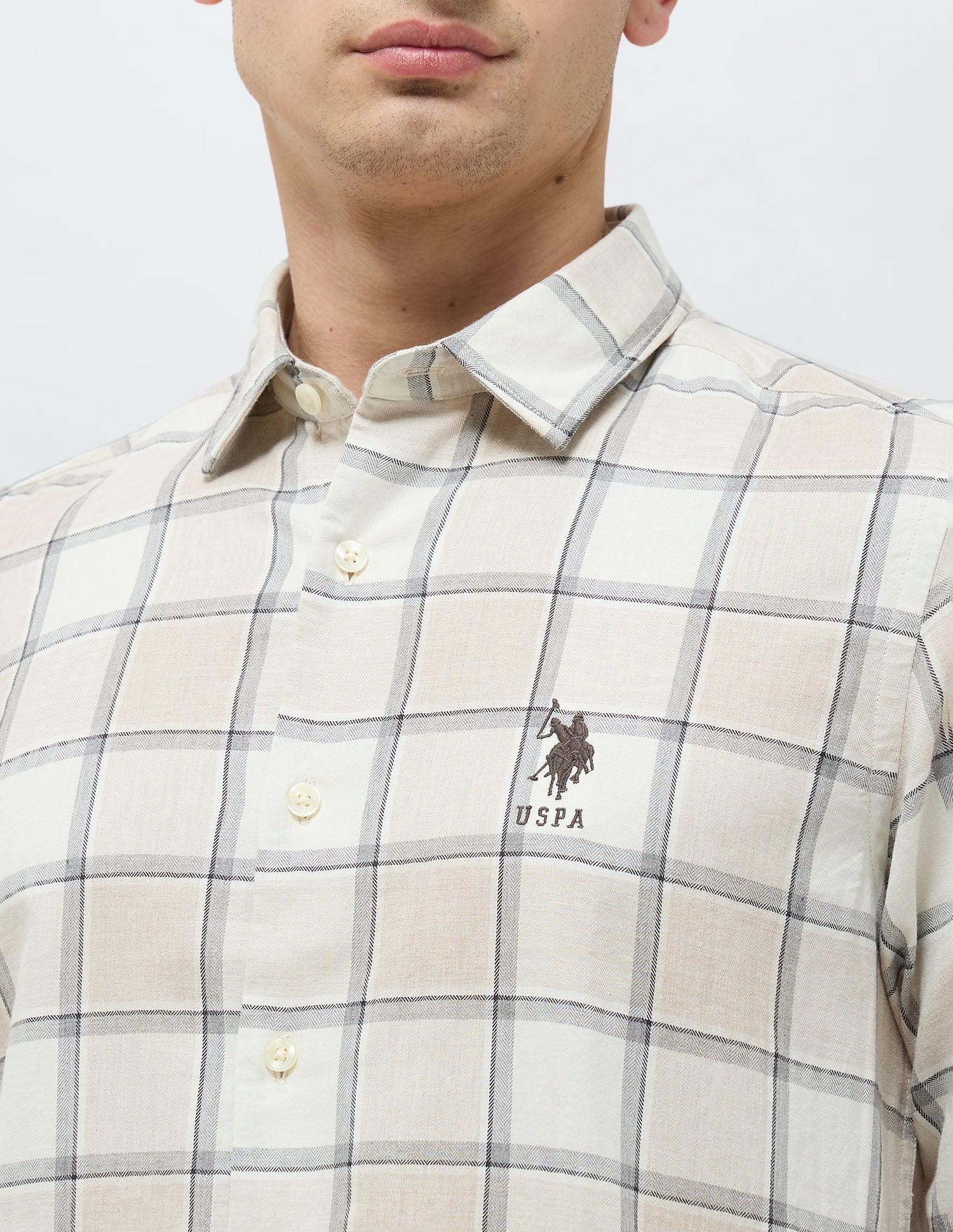 Grid Tattersall Checked Twill Shirt Ecru - U.S. POLO ASSN. | Large