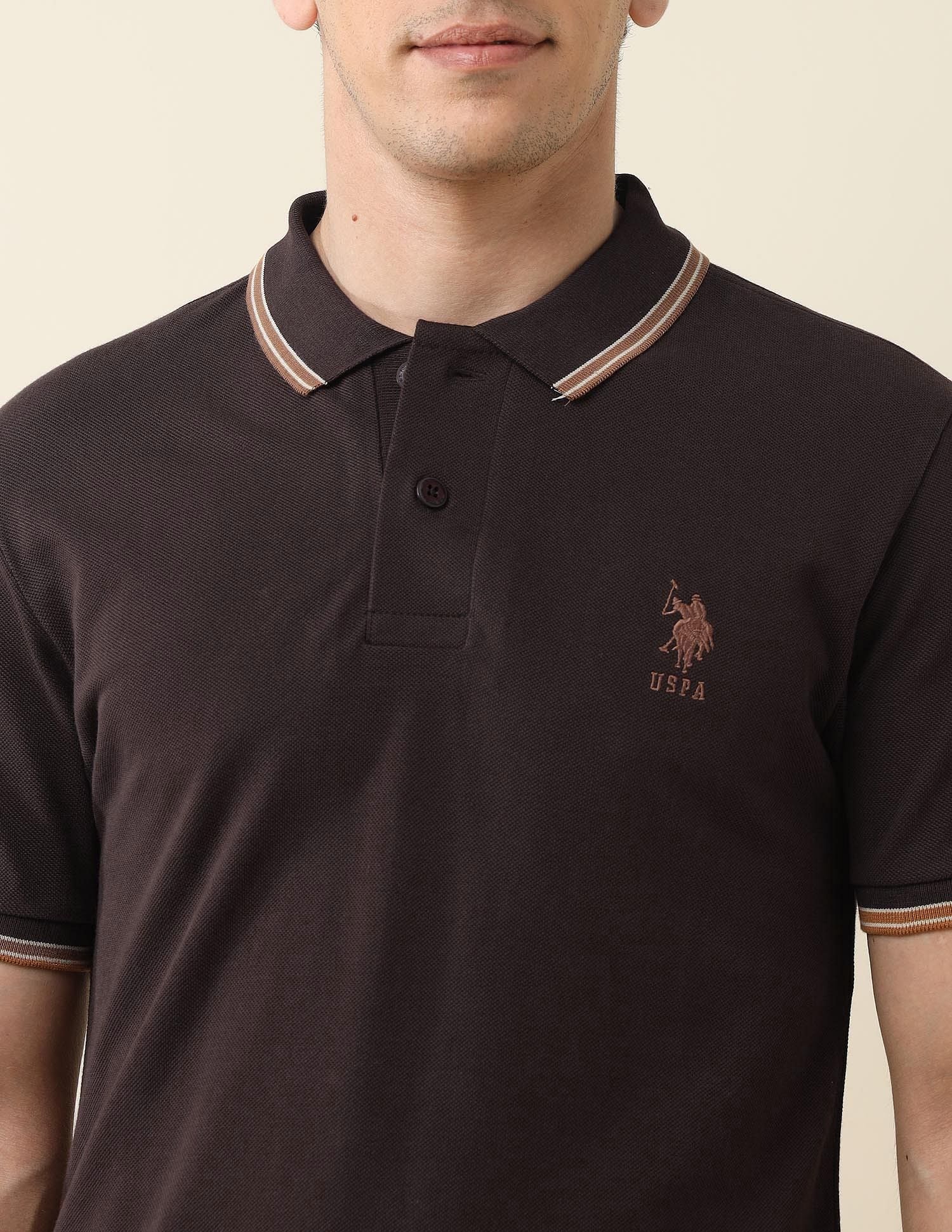 Slim Fit Solid Polo Shirt Dark Brown - U.S. Polo Assn. India | Large