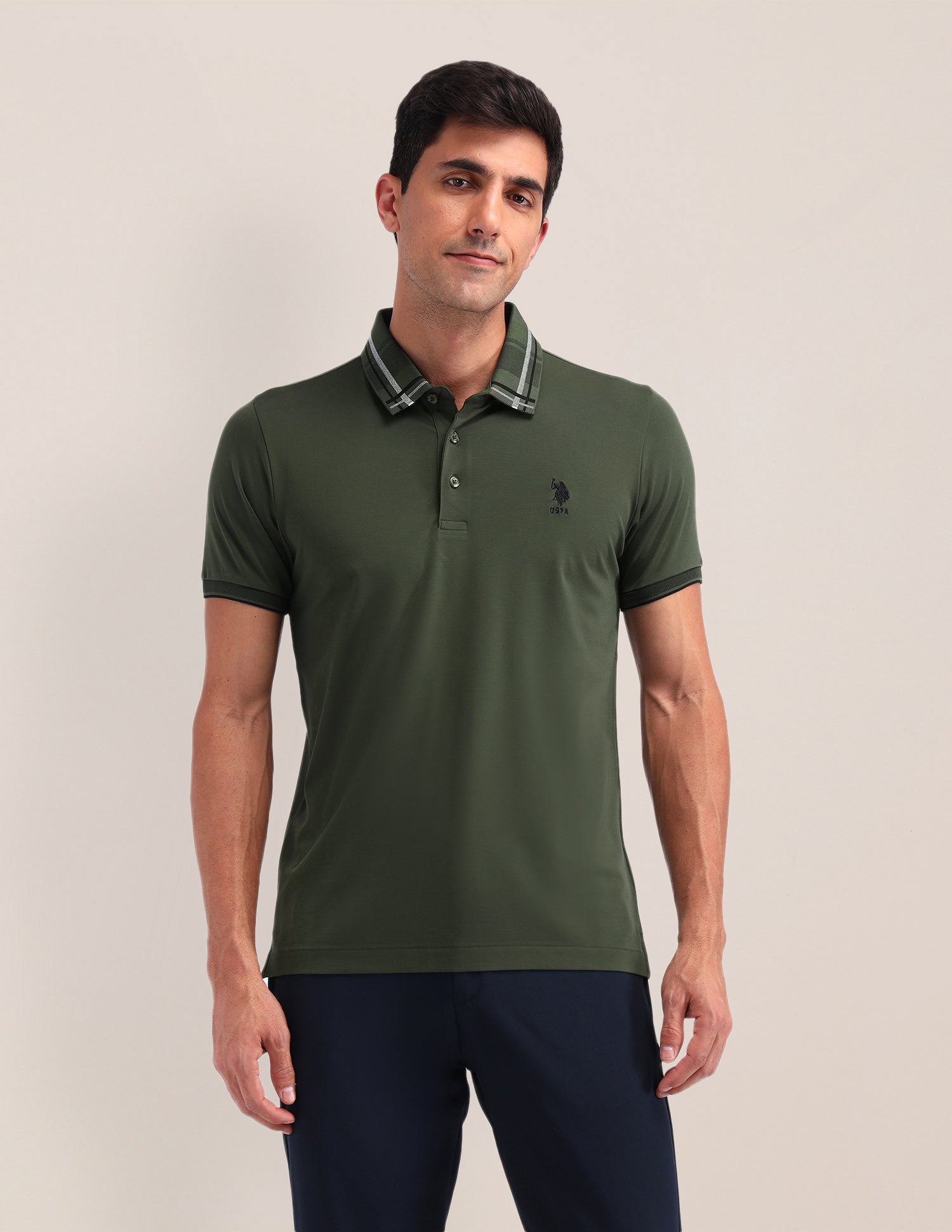 Solid Slim Fit Polo Shirt Olive - U.S. Polo Assn. India | Large