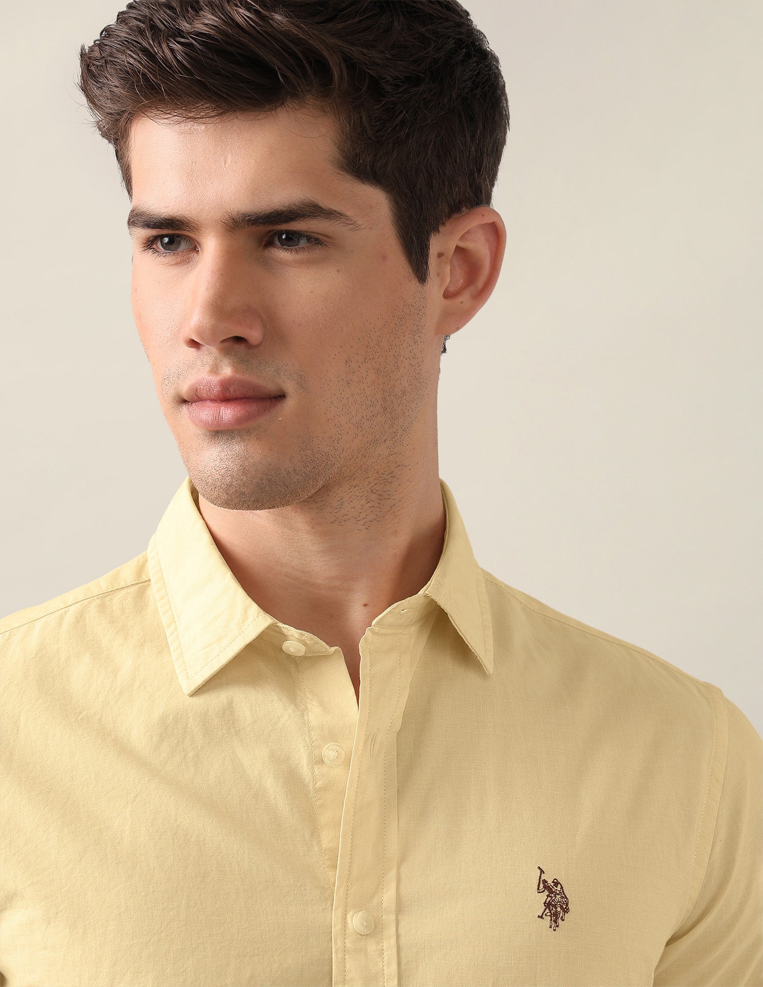 Tailored Fit Solid Shirt Light Yellow - U.S. Polo Assn. India | Large