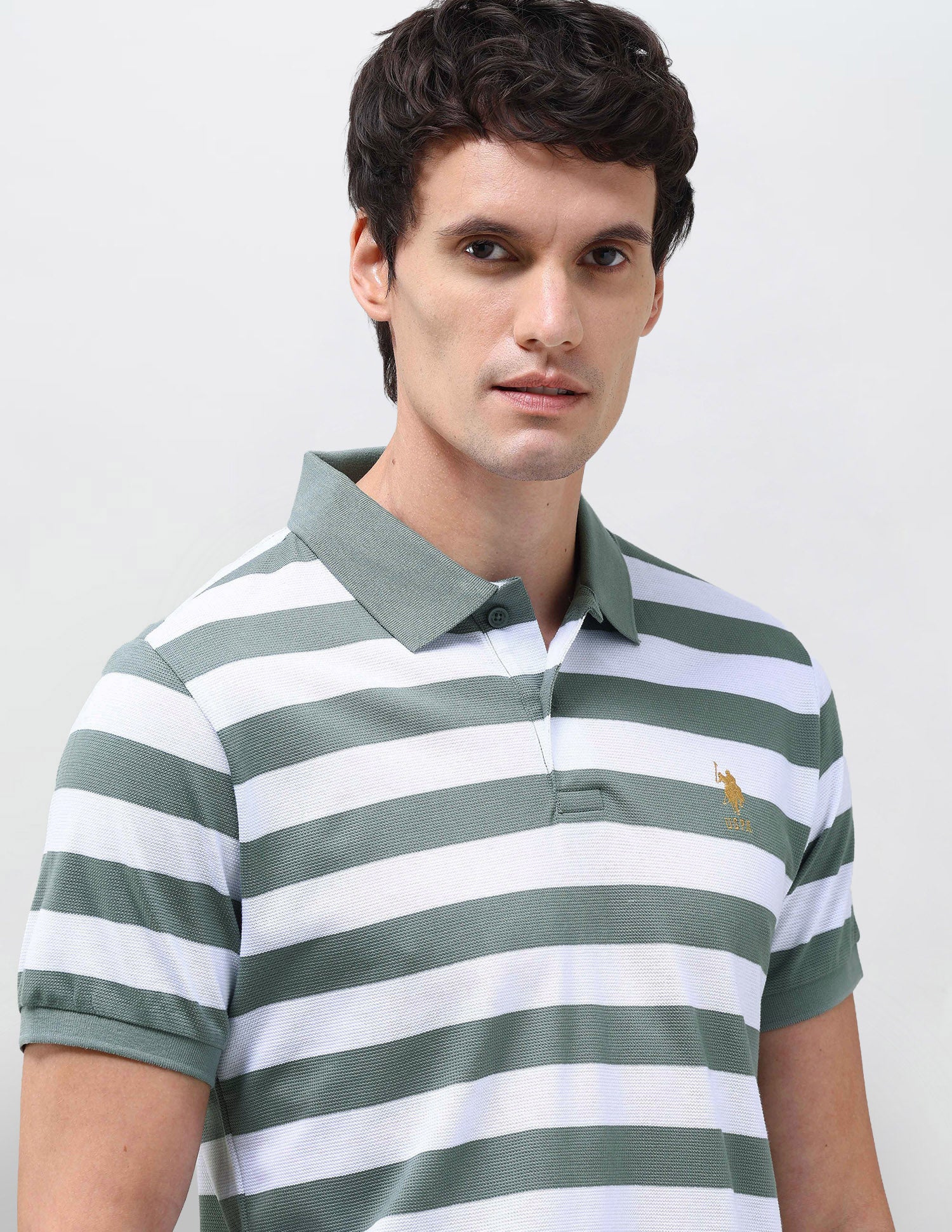 Horizontal Striped Slim Fit Polo Shirt Light Green - U.S. Polo Assn. India | Large