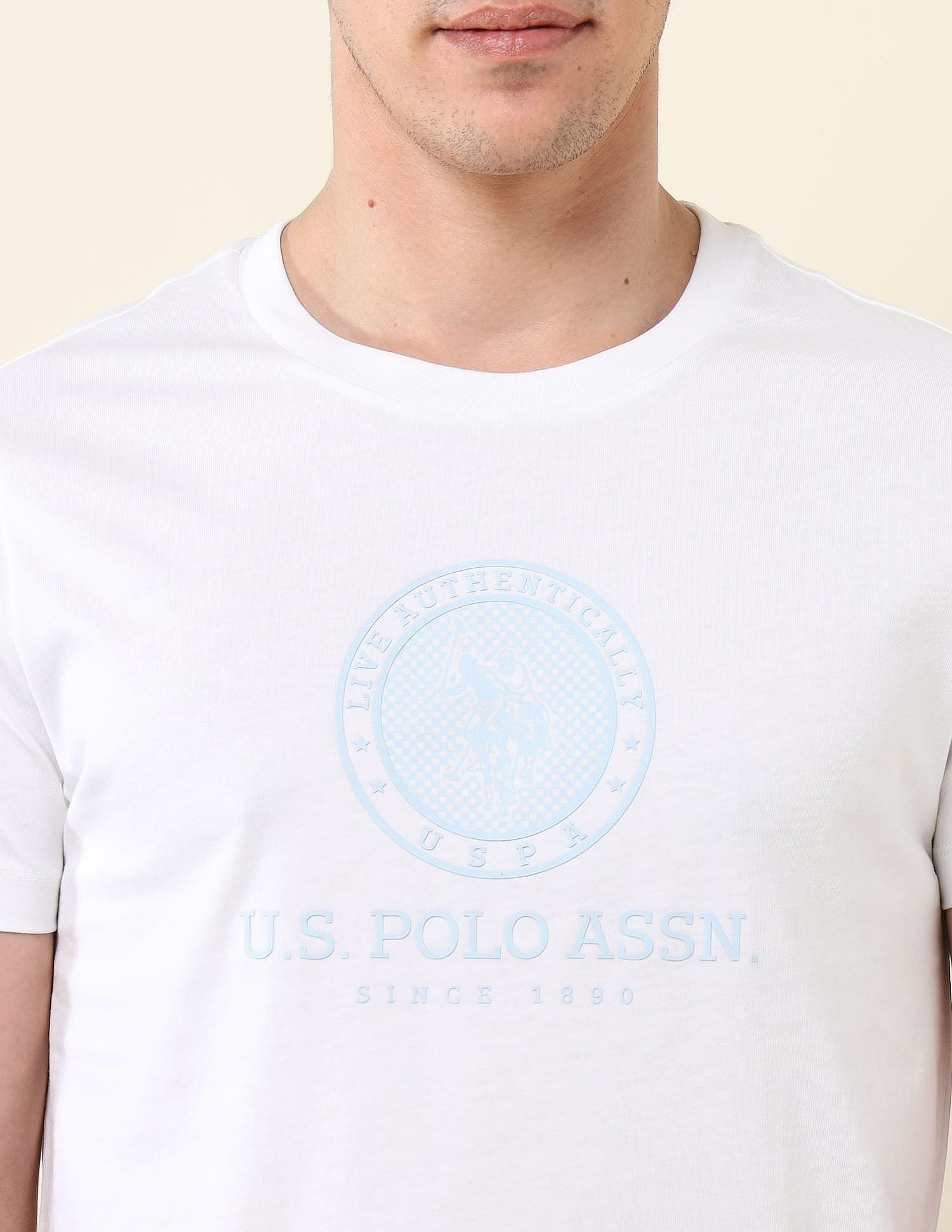 Slim Fit Brand Printed T-Shirt White - U.S. Polo Assn. India | Large