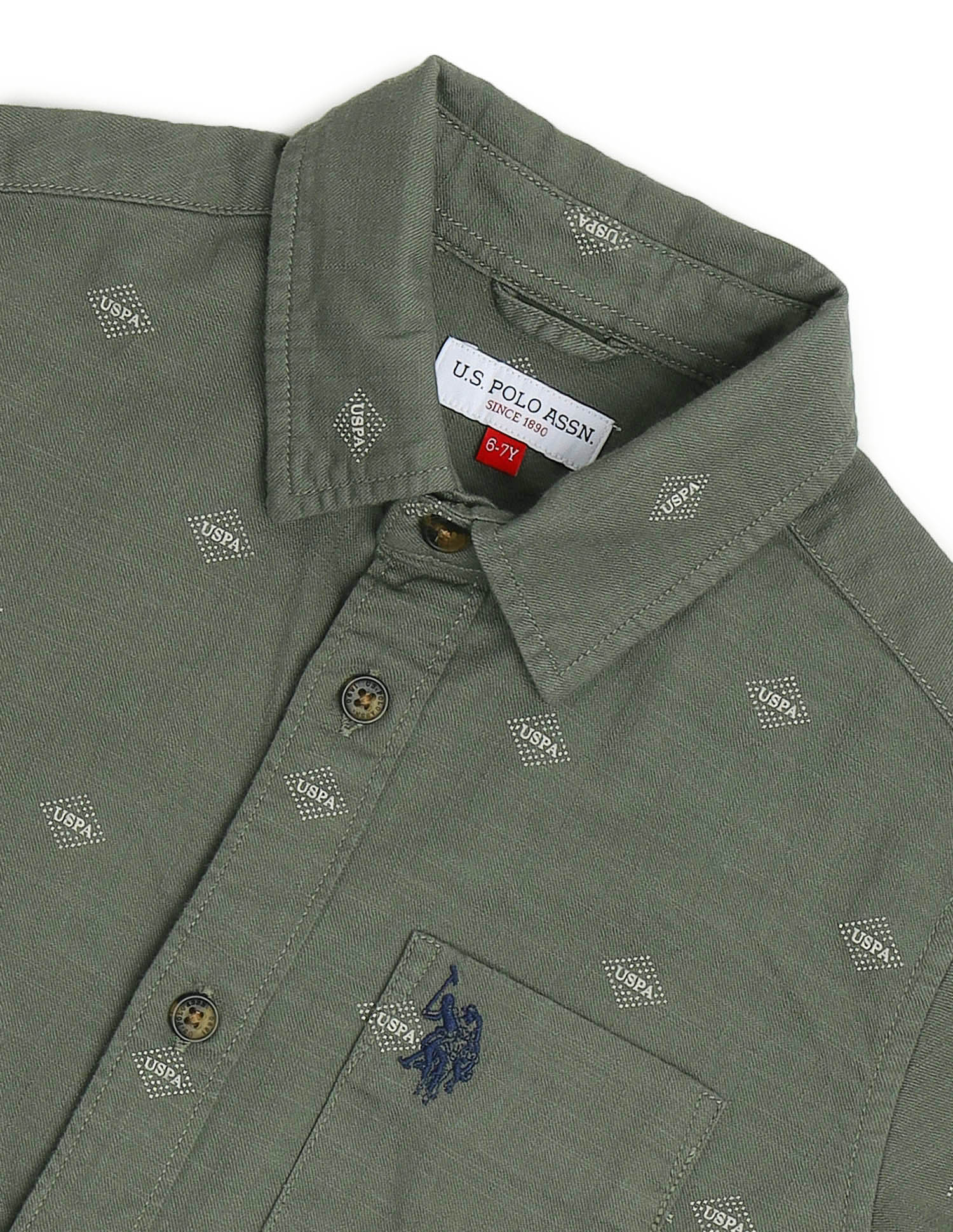 Boys Brand Printed Boxy Fit Shirt Green - U.S. POLO ASSN. | Large