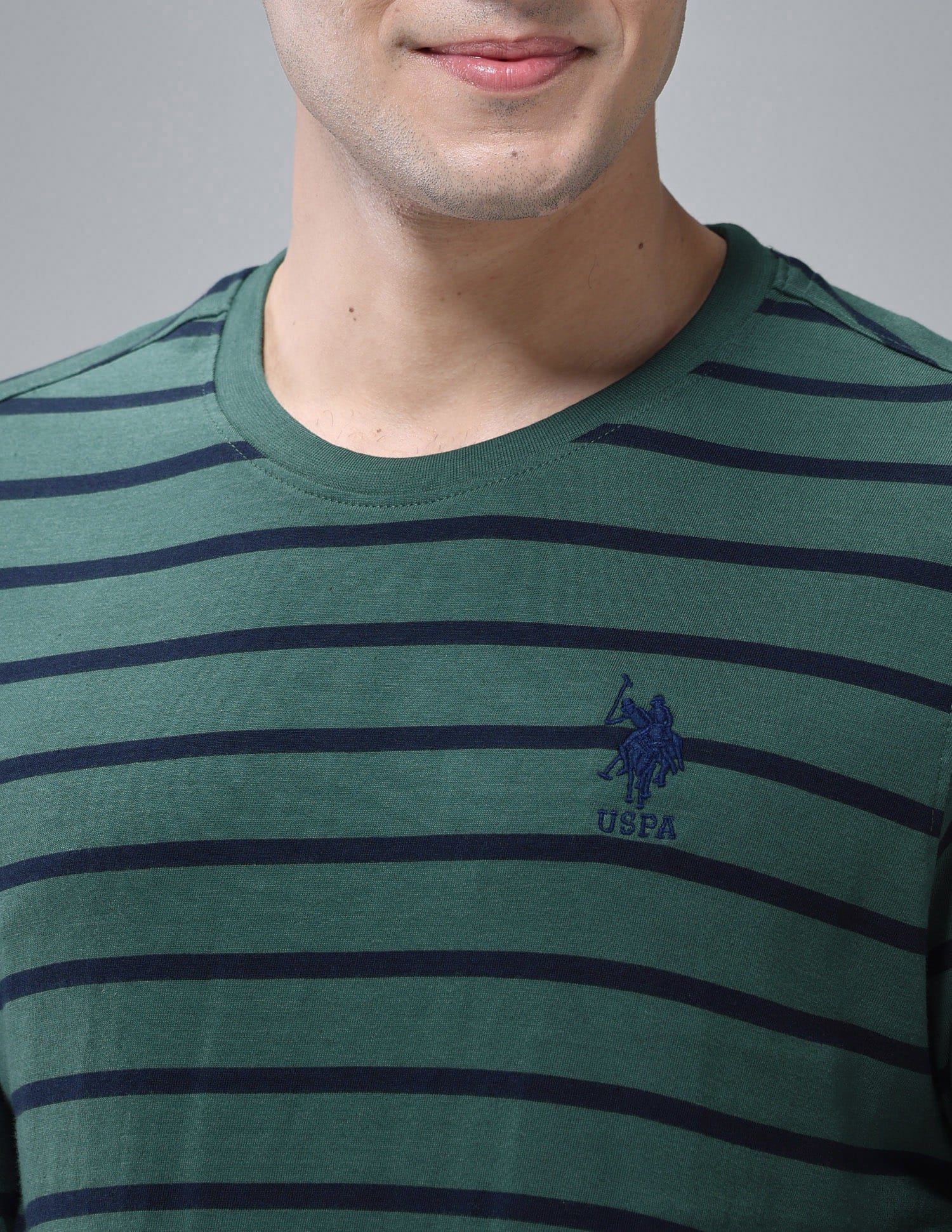 Crew Neck Stripe I694 Lounge T-Shirt - Pack Of 1 Bistro Green - U.S. Polo Assn. India | Large