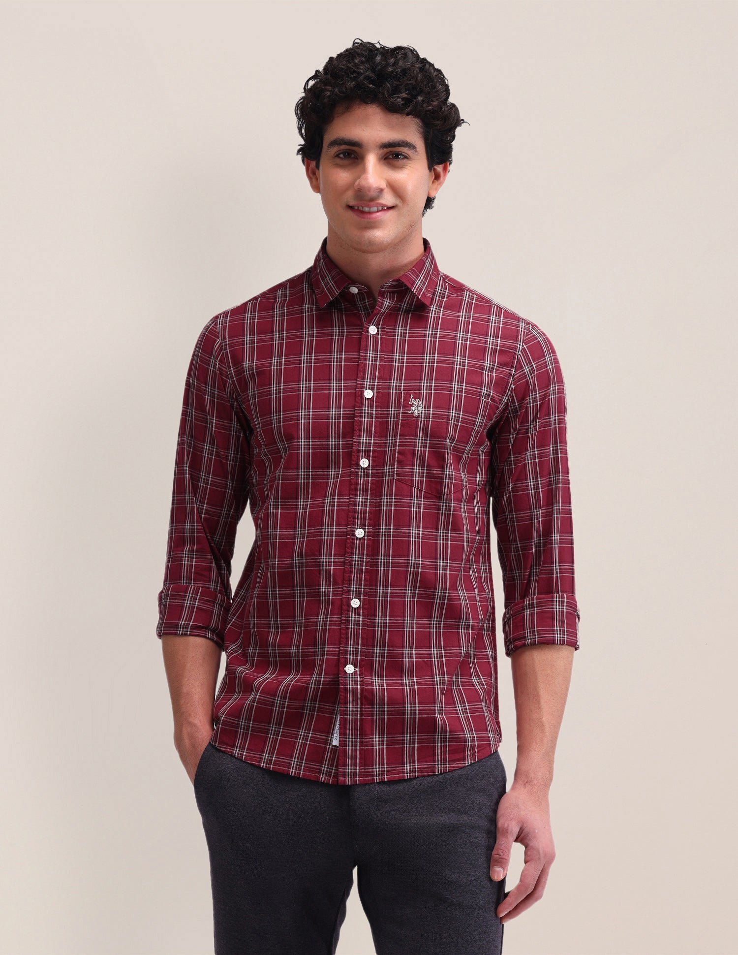 Dupplin Checked Poplin Shirt Red - U.S. Polo Assn. India | Large