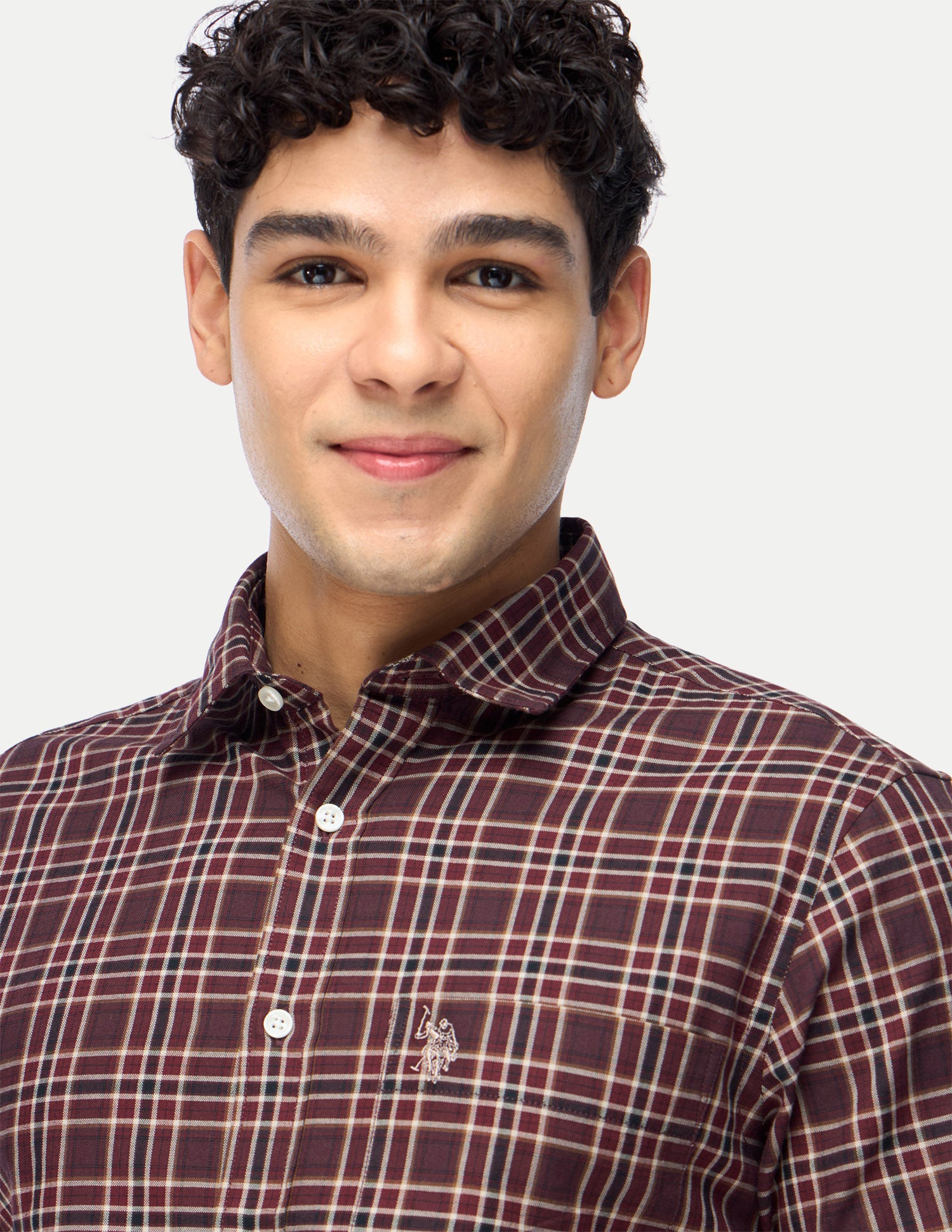 Plaid Checked Tailored Fit Shirt Maroon - U.S. Polo Assn. India | Large