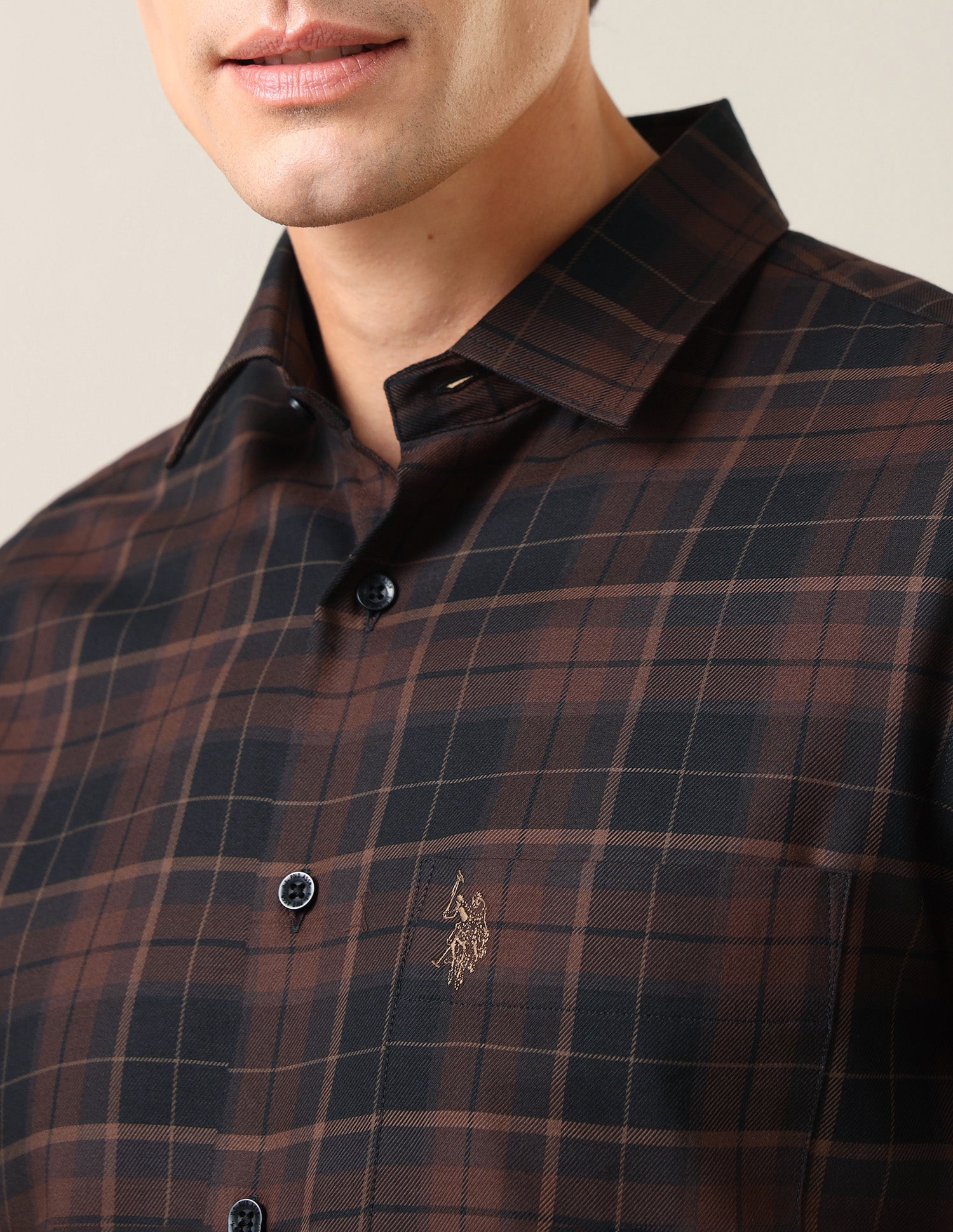 Plaid Checked Twill Shirt Dark Brown - U.S. Polo Assn. India | Large