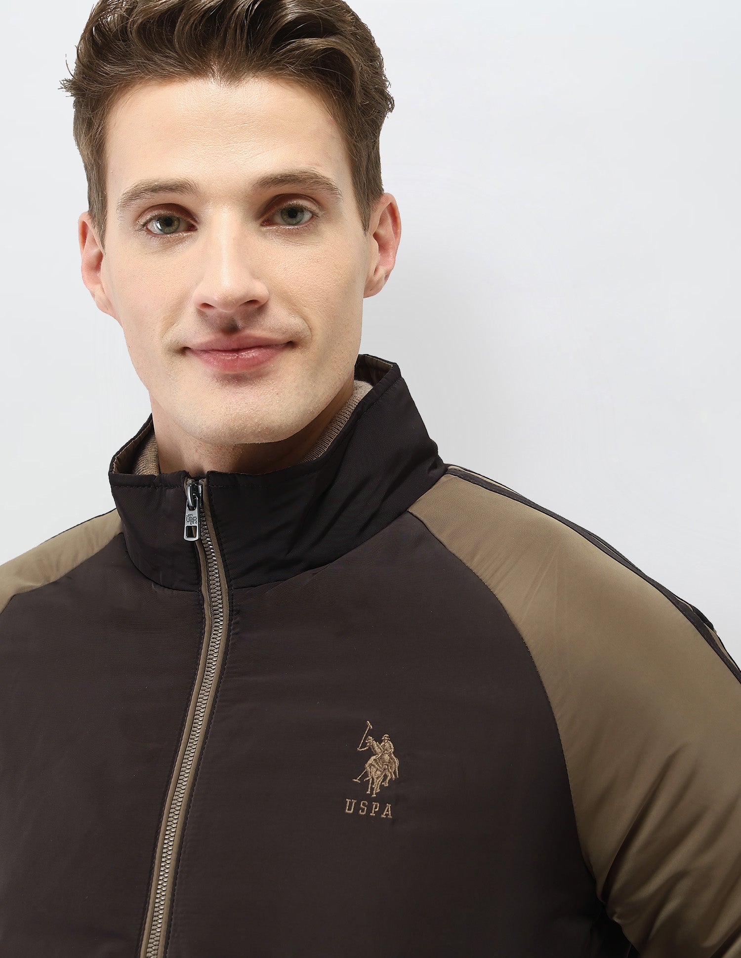 Colour Blocked Regular Fit Puffer Jacket Brown - U.S. Polo Assn. India | Large