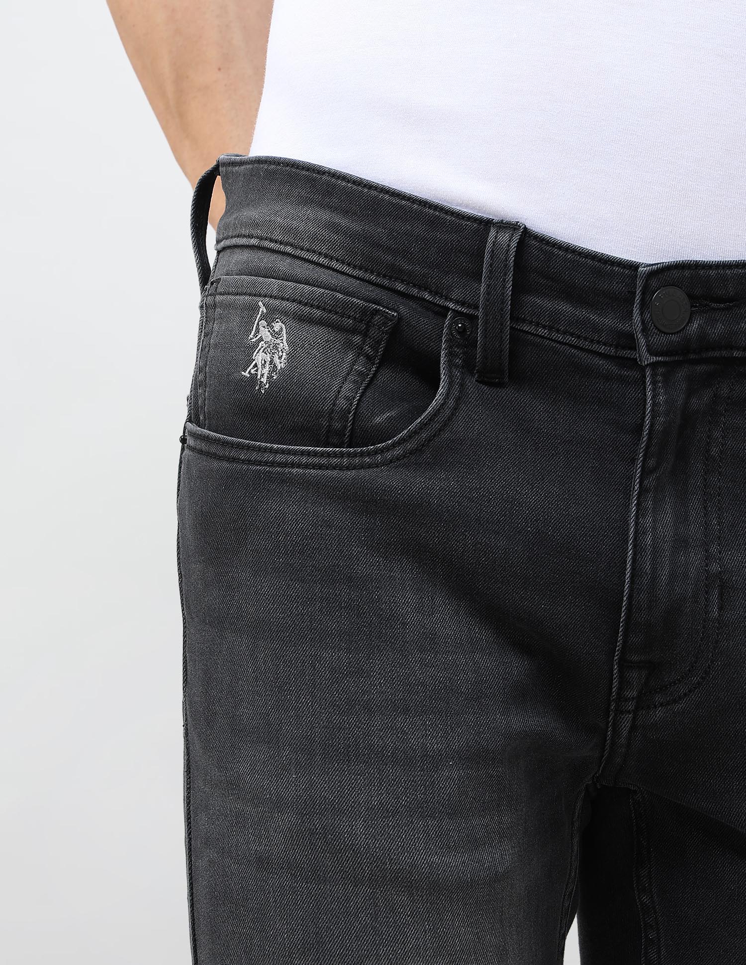 Regallo Skinny Fit Whiskered Jeans Black - U.S. Polo Assn. India | Large