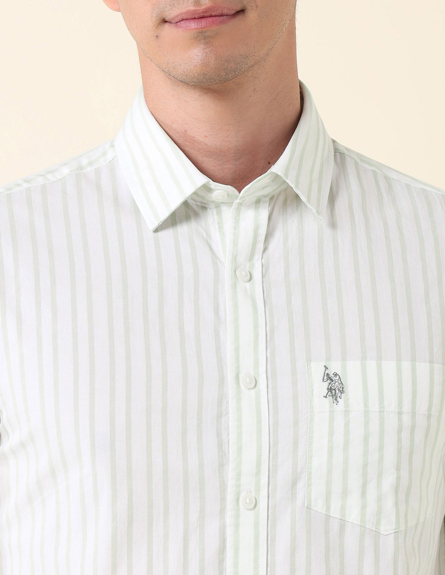 Vertical Striped Twill Shirt Light Green - U.S. Polo Assn. India | Large