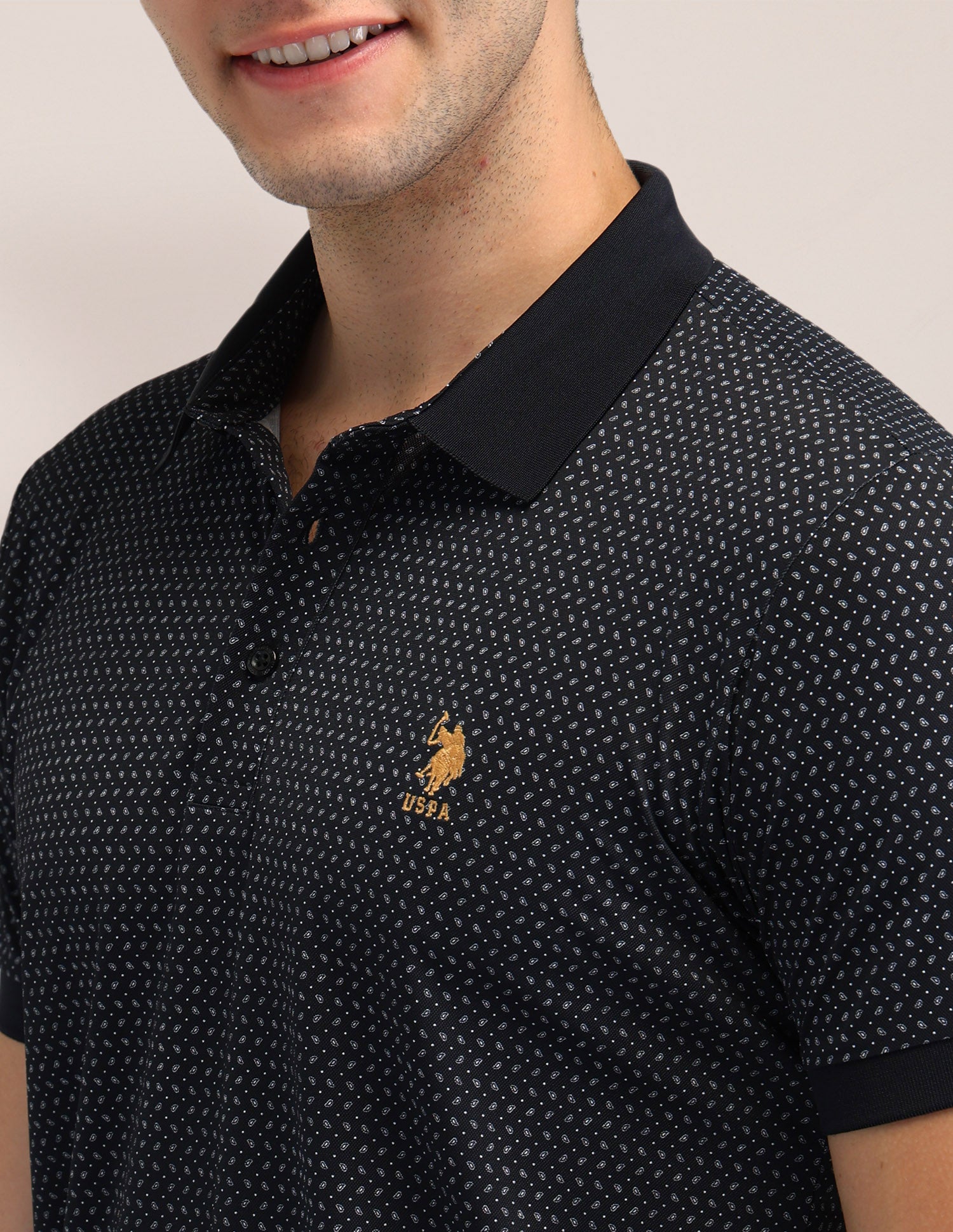 Geometric Printed Slim Fit Polo Shirt Navy - U.S. Polo Assn. India | Large