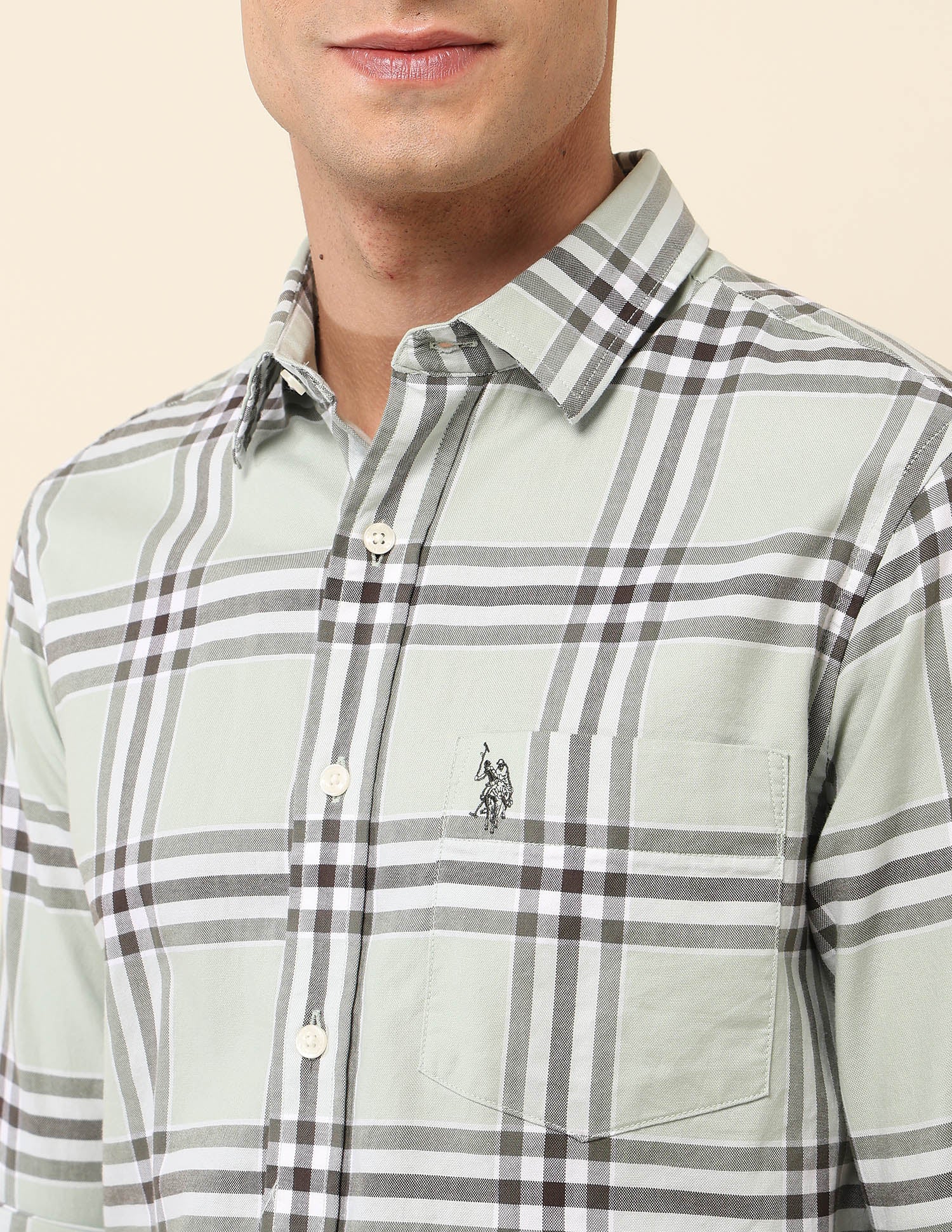 Pure Cotton Tartan Checked Shirt Light Green - U.S. Polo Assn. India | Large