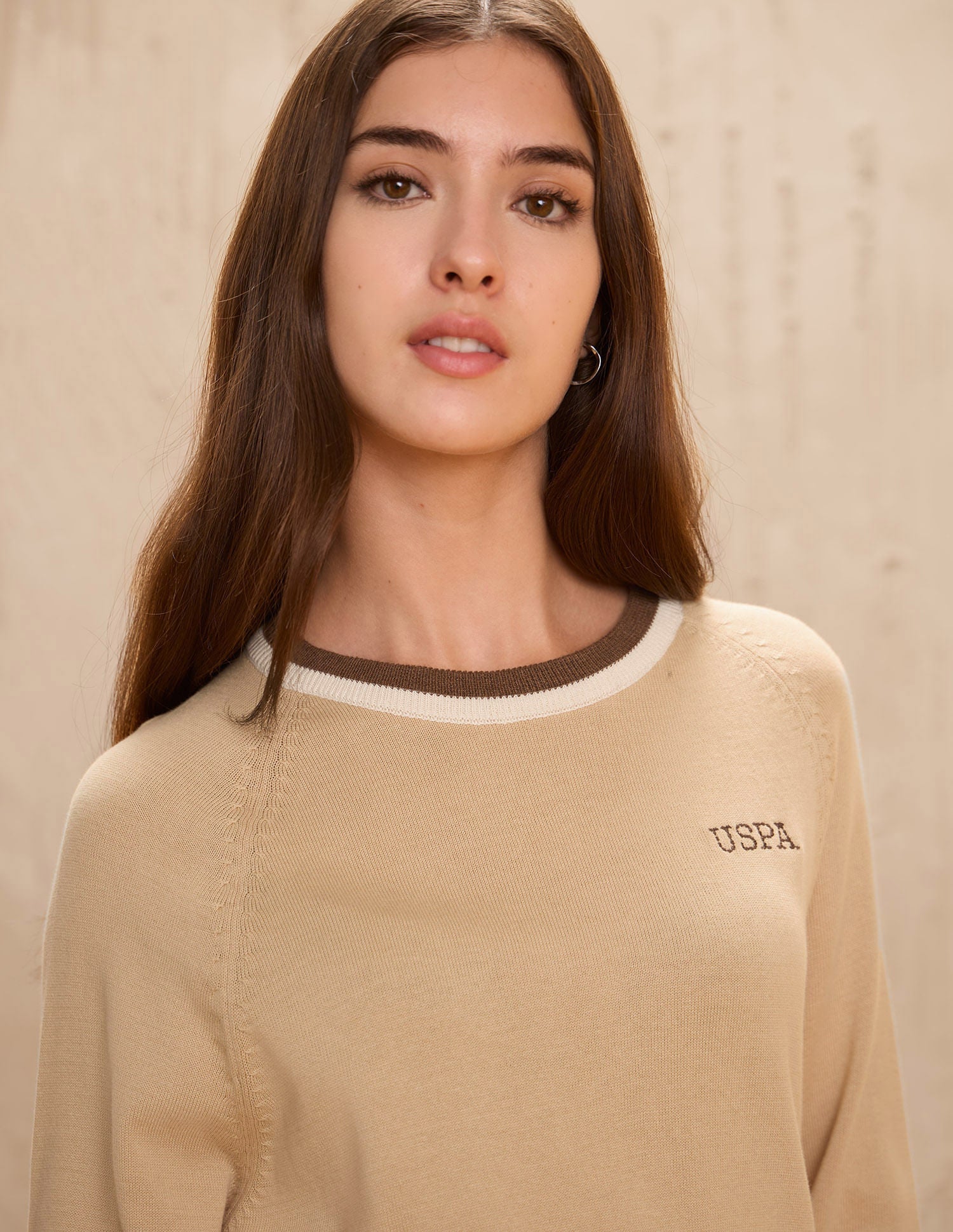 Raglan Fit Solid Sweater Beige - U.S. POLO ASSN. | Large