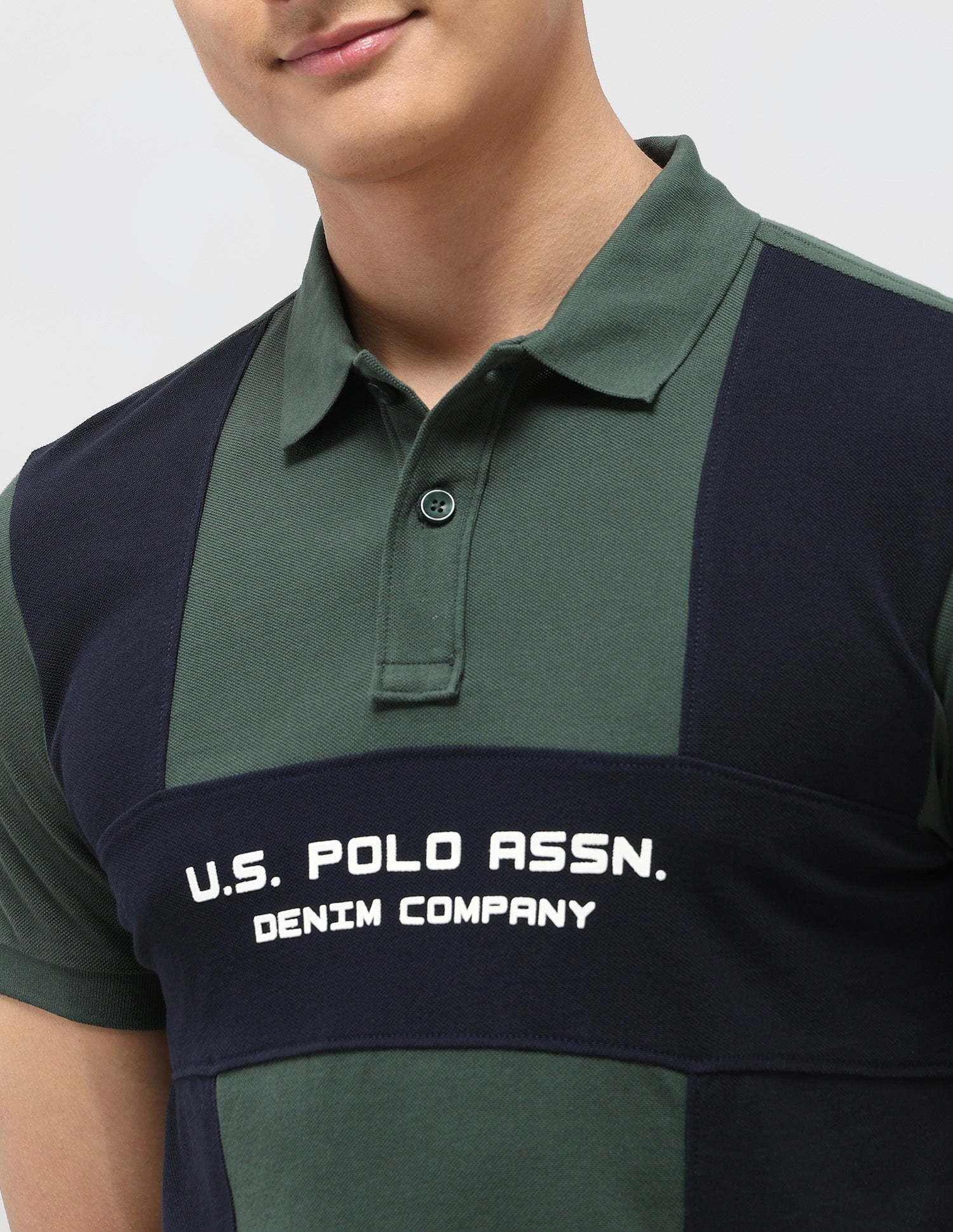 Colourblocked Pure Cotton Polo Shirt Olive - U.S. Polo Assn. India | Large