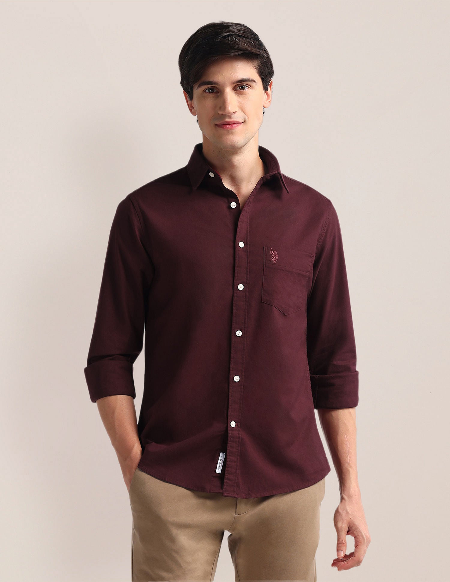 Tailored Fit Solid Shirt Maroon - U.S. Polo Assn. India | Large
