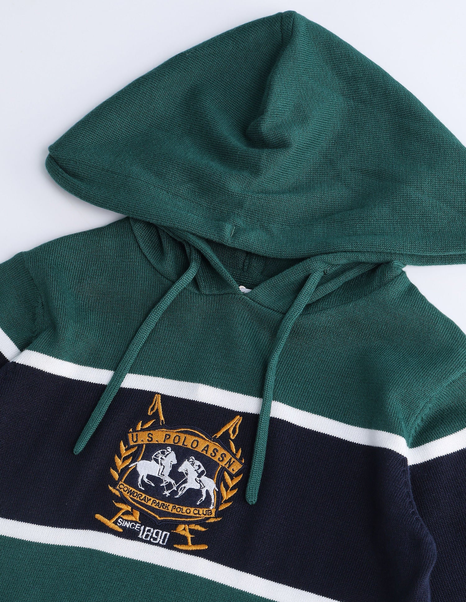 Boys Striped Hooded Sweater Green - U.S. POLO ASSN. | Large