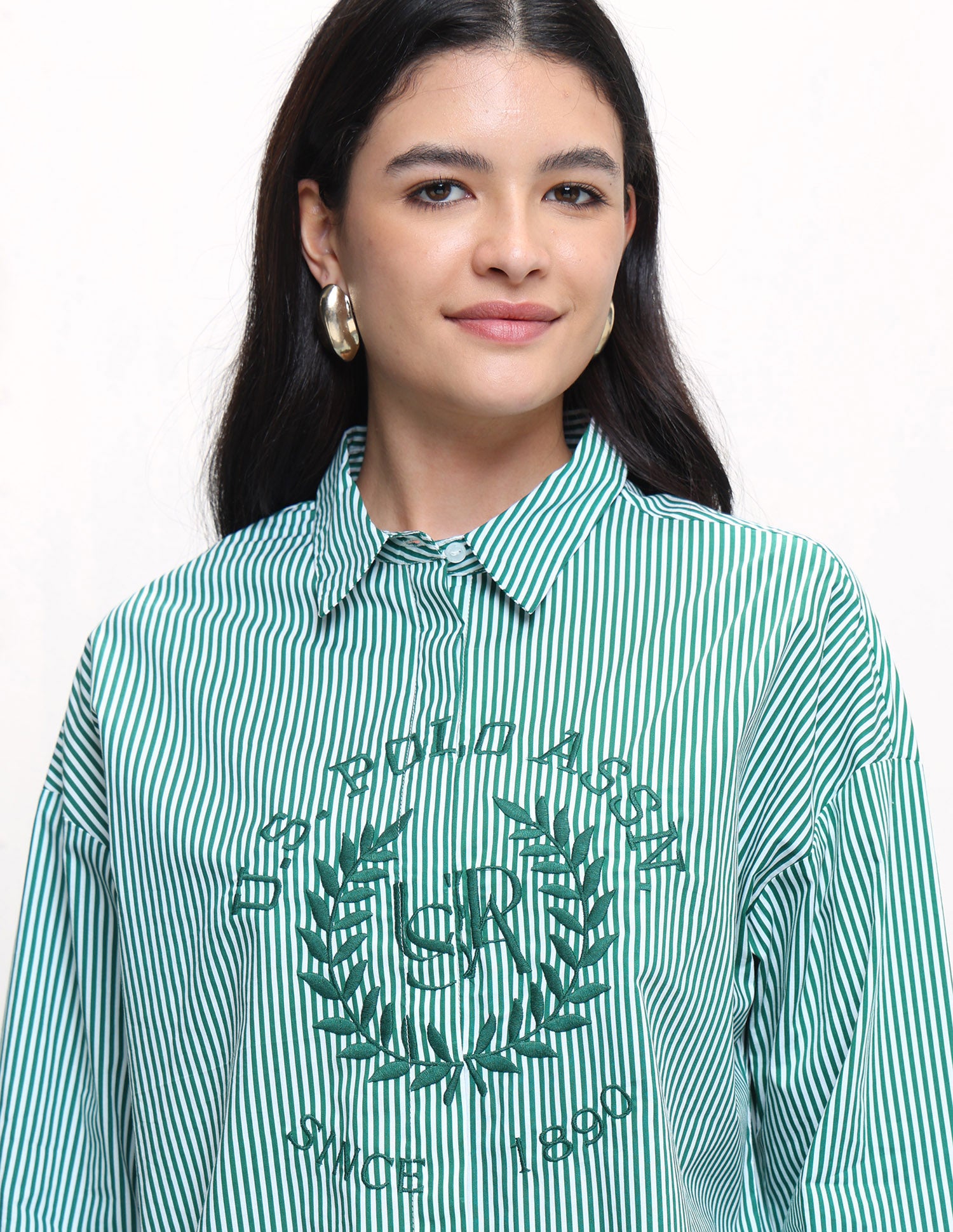 Brand Embroidered Oversized Fit Shirt Light Green - U.S. Polo Assn. India | Large