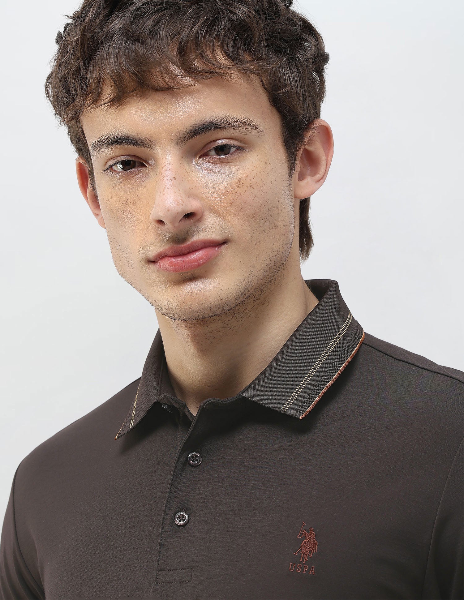 Solid Slim Fit Polo Shirt Dark Brown - U.S. Polo Assn. India | Large