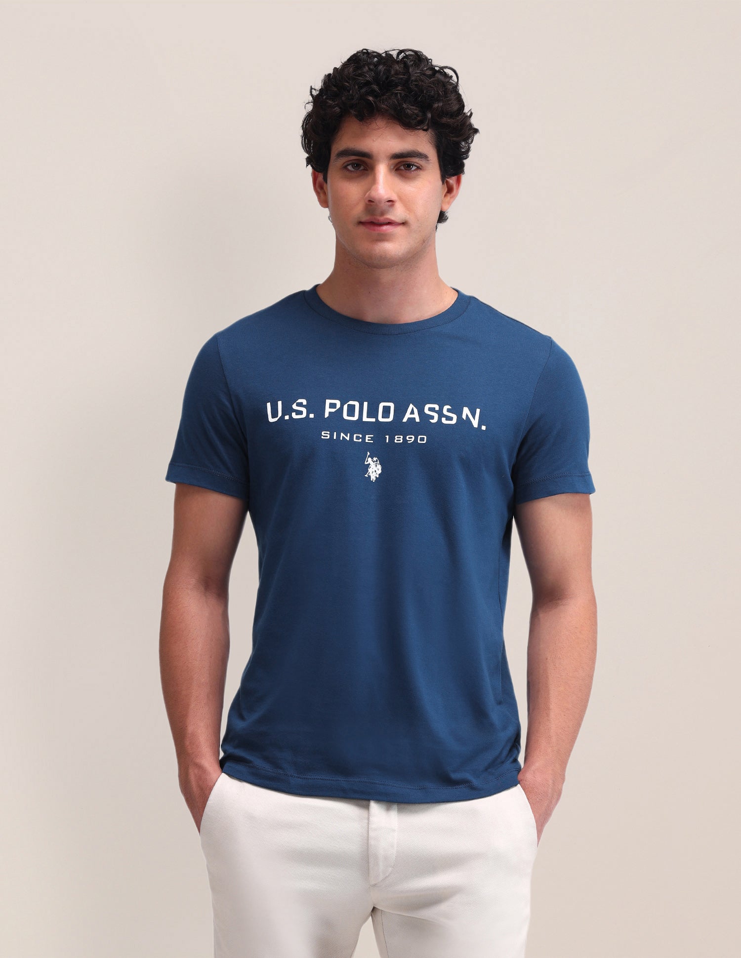 Brand Printed Slim Fit T-Shirt Teal - U.S. Polo Assn. India | Large