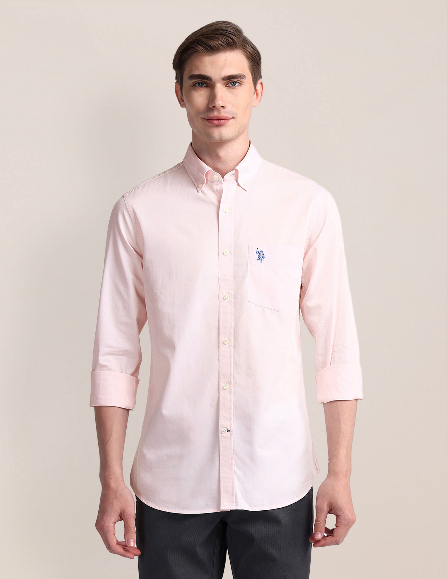 Tailored Fit Cotton Twill Shirt Light Pink - U.S. POLO ASSN. | Large