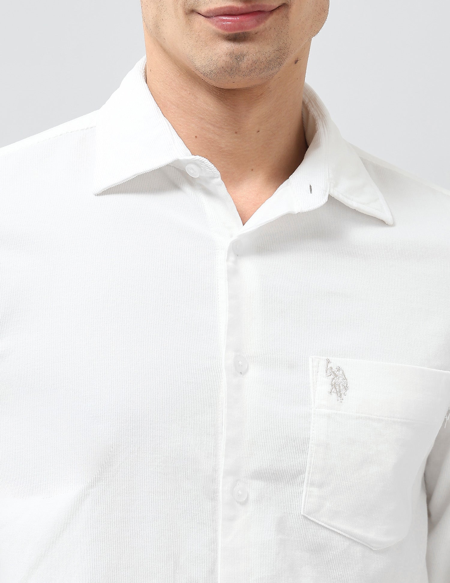 Corduroy Tailored Fit Shirt White - U.S. POLO ASSN. | Large