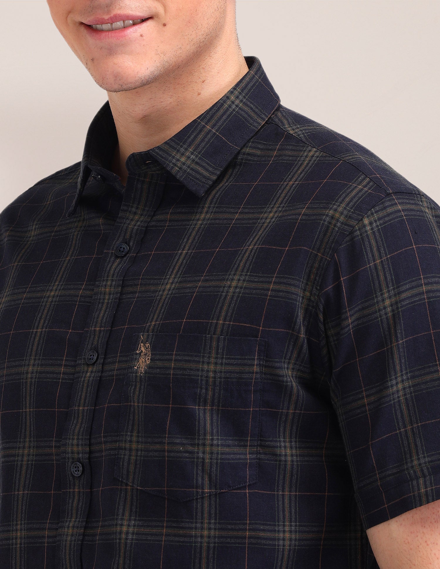 Plaid Checked Cotton Shirt Navy - U.S. Polo Assn. India | Large