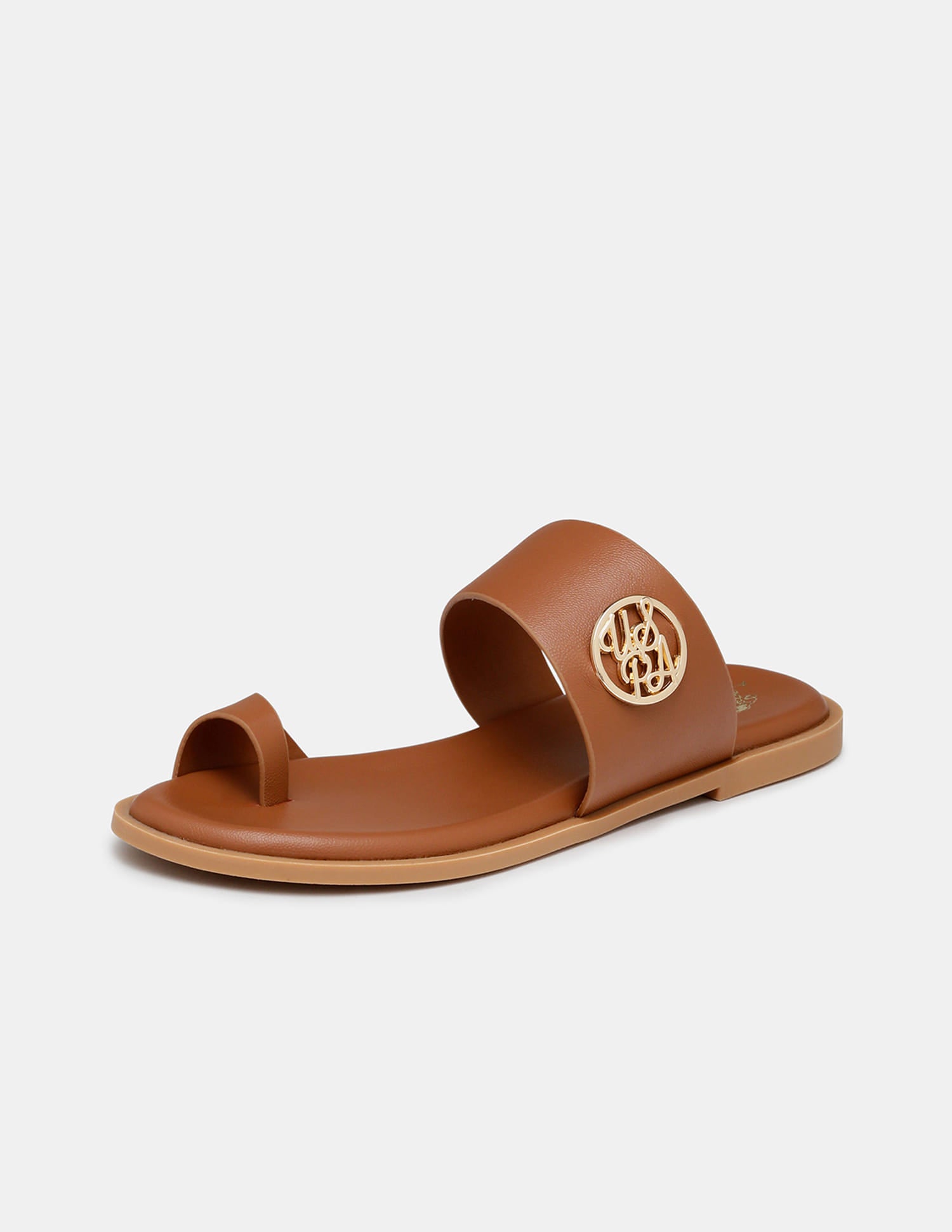 Women Slip On Astrel Sandals with Gold Hardware Tan - U.S. Polo Assn. India | Large