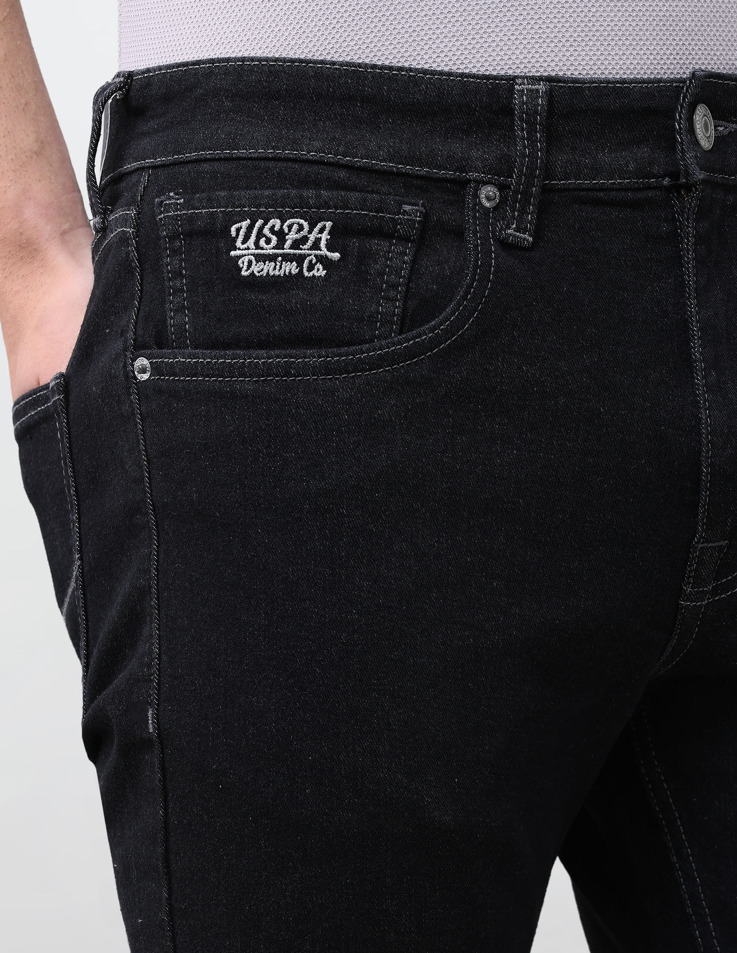 Solid Slim Straight Fit Jeans Grey - U.S. Polo Assn. India | Large