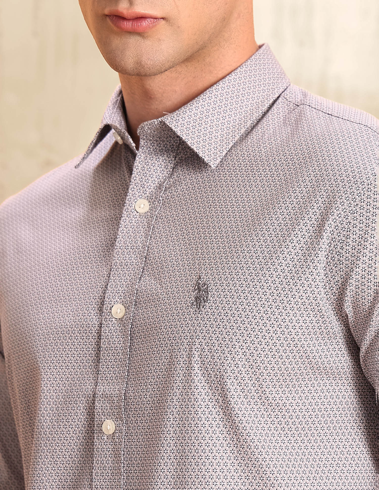 Floral Printed Tailored Fit Shirt Light Khaki - U.S. POLO ASSN. | Large