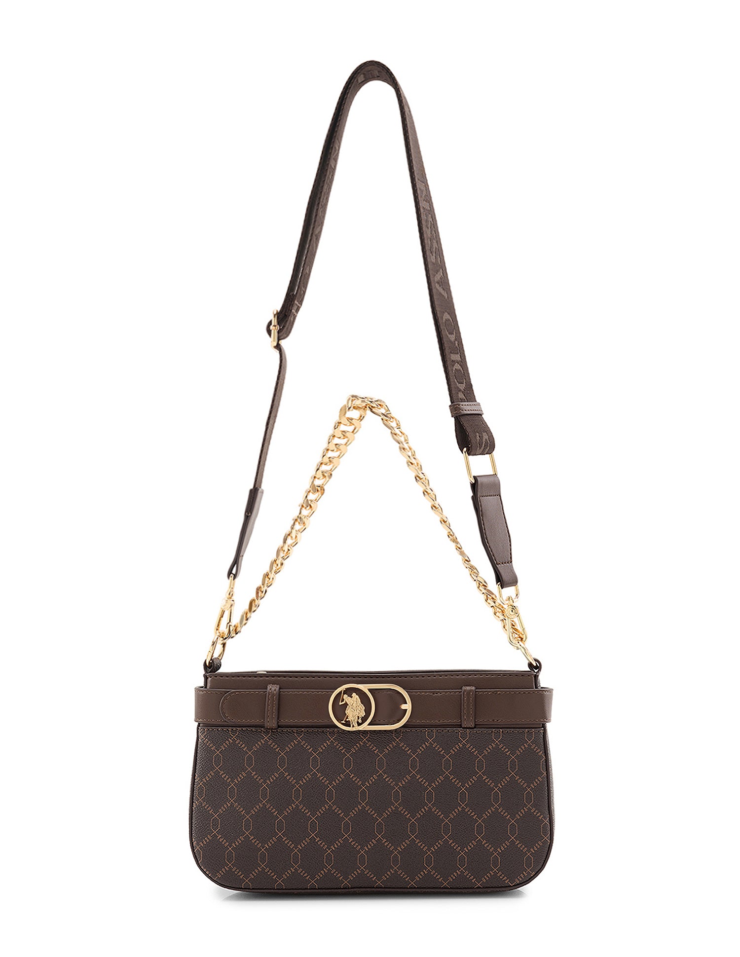 Corina Brand Printed Shoulder Bag Dark Brown - U.S. Polo Assn. India | Large
