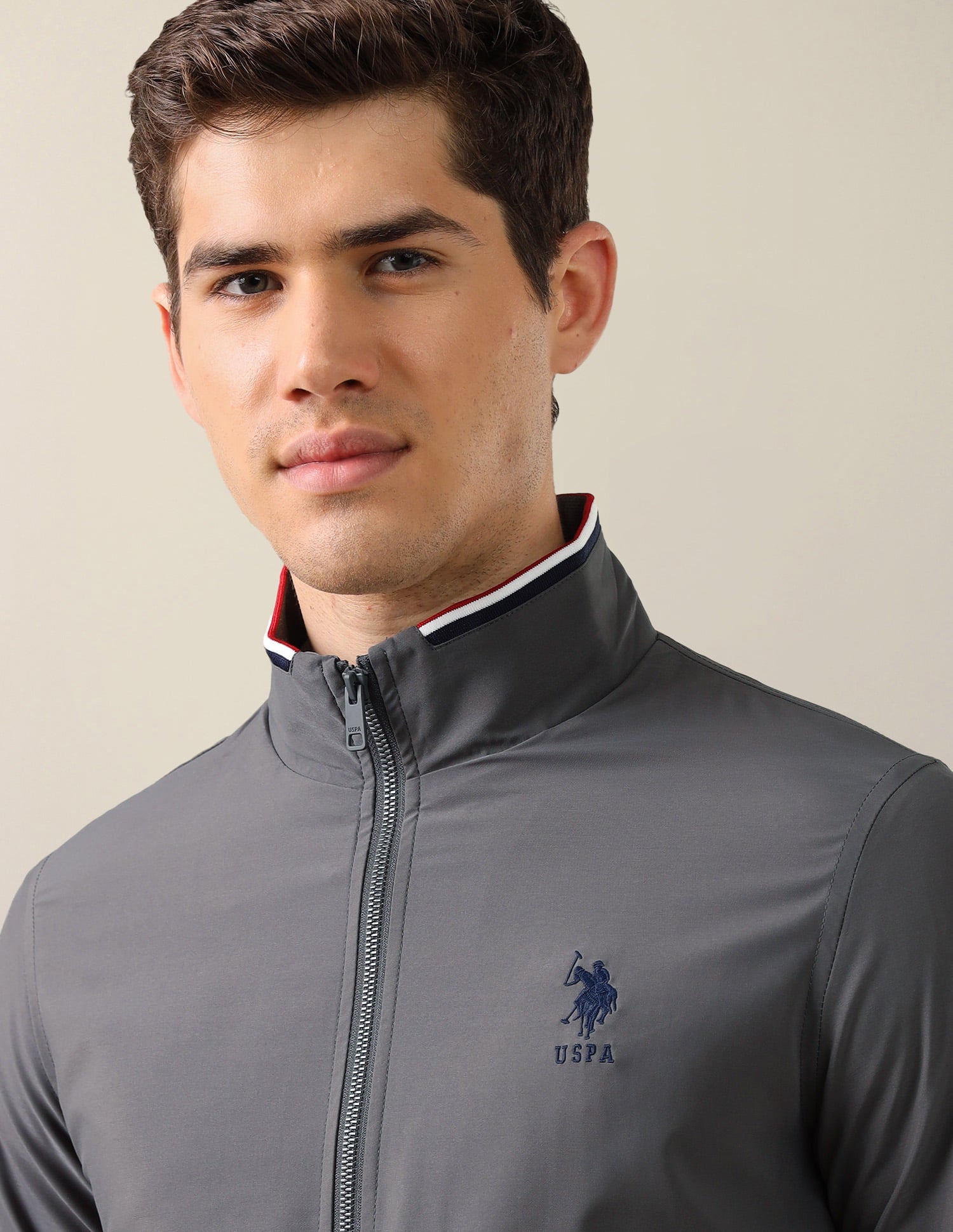 Solid Regular Fit Jacket Grey - U.S. Polo Assn. India | Large