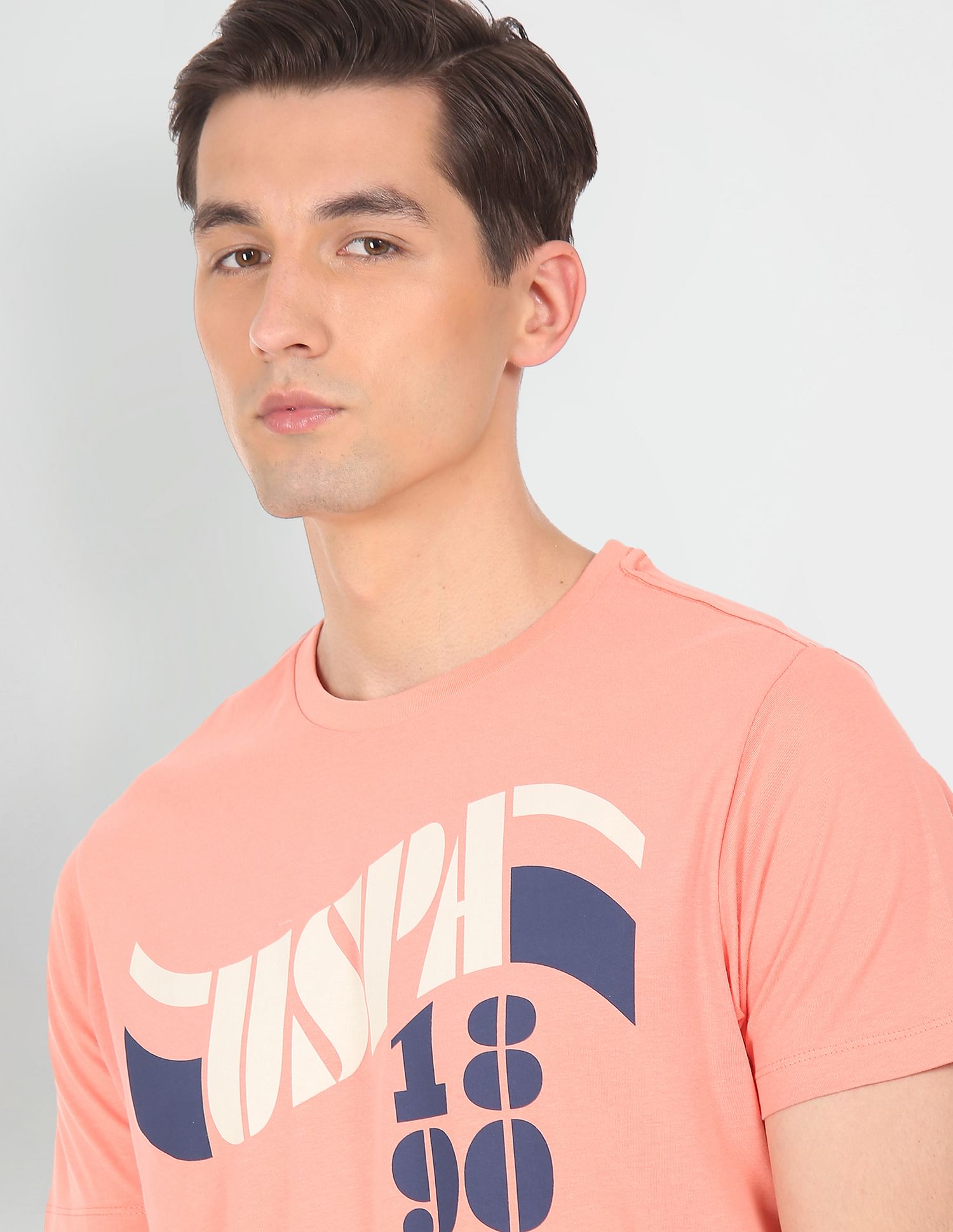 Men Peach Cotton Brand Print T-Shirt Peach - U.S. POLO ASSN. | Large