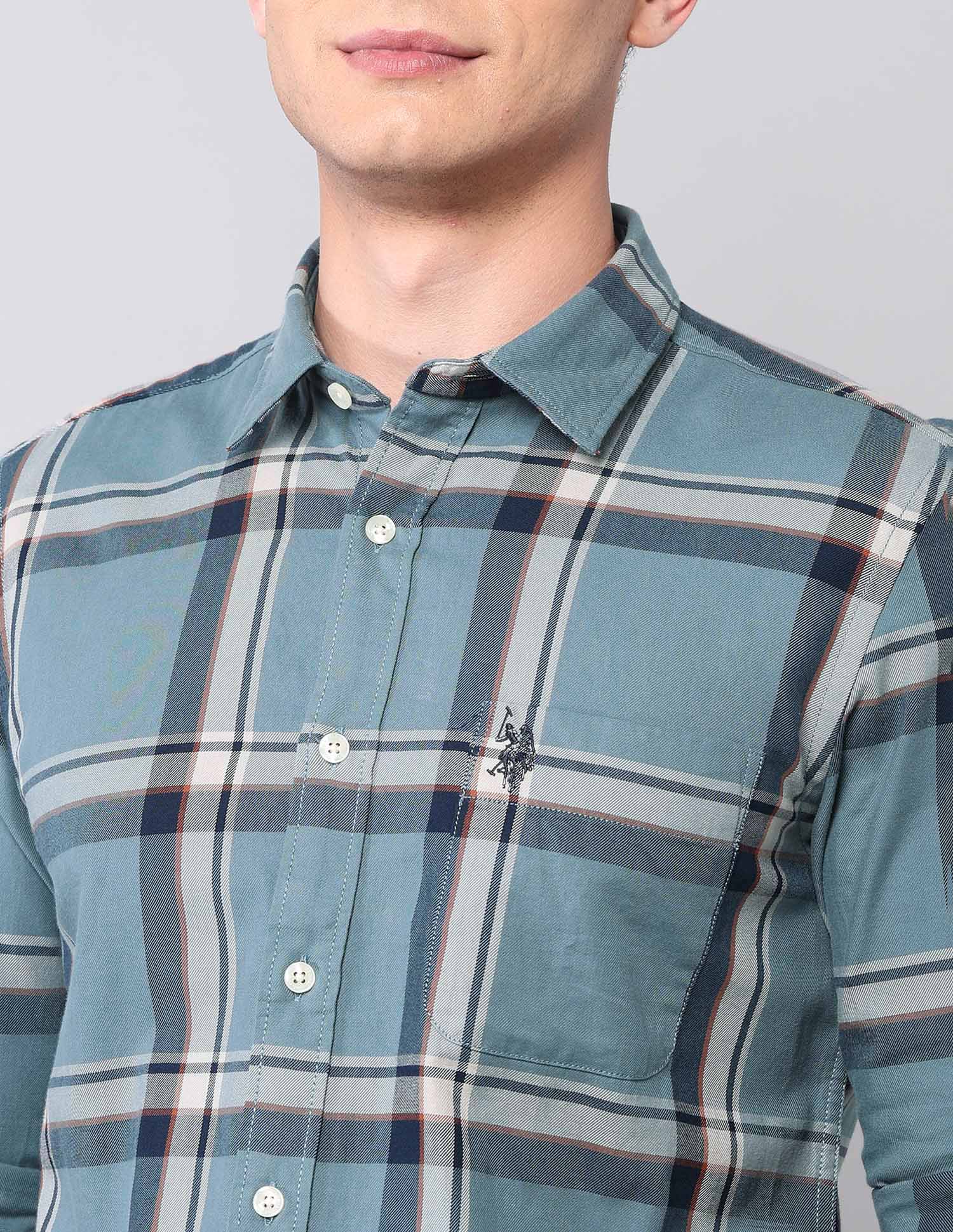 Grid Tattersall Checked Twill Shirt Teal - U.S. POLO ASSN. | Large