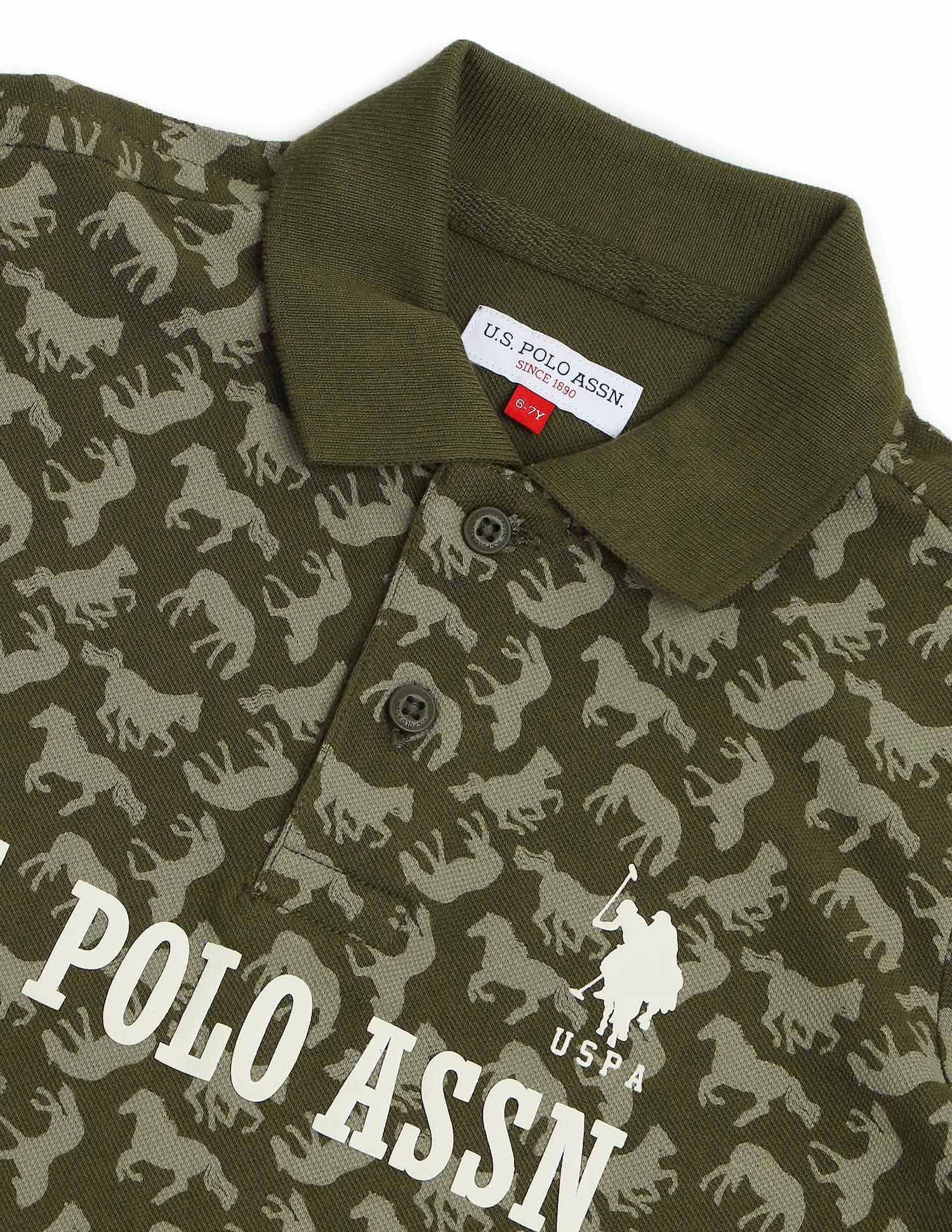Boys All Over Printed Regular Fit Polo Shirt Olive - U.S. POLO ASSN. | Large