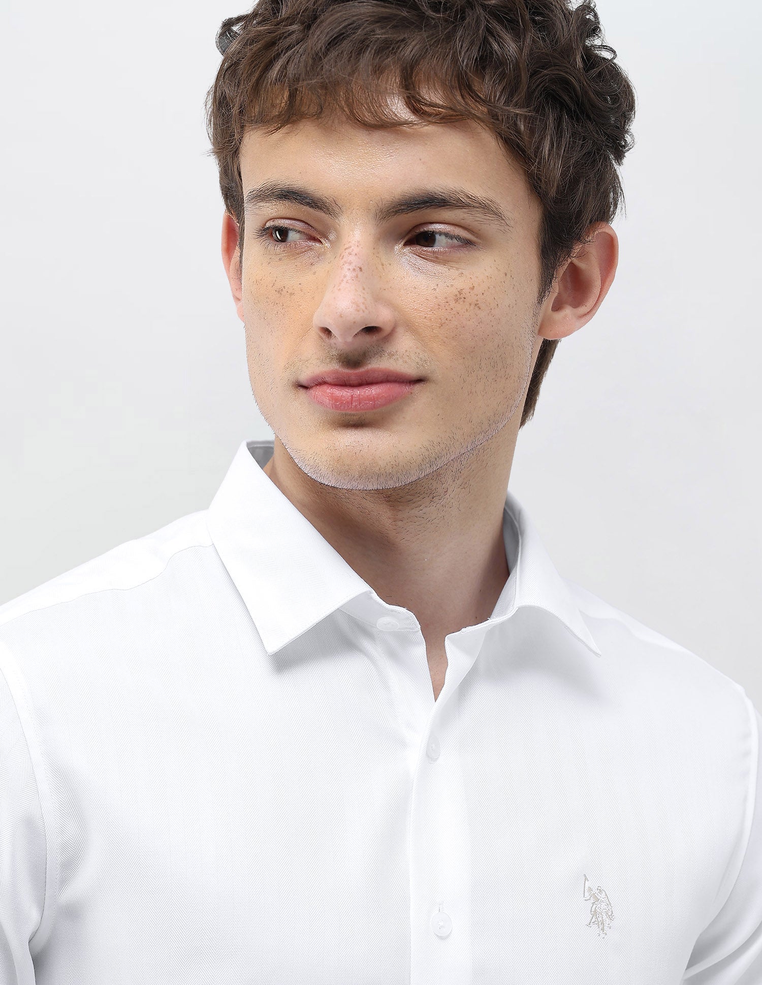 Herringbone Tailored Fit Shirt White - U.S. Polo Assn. India | Large