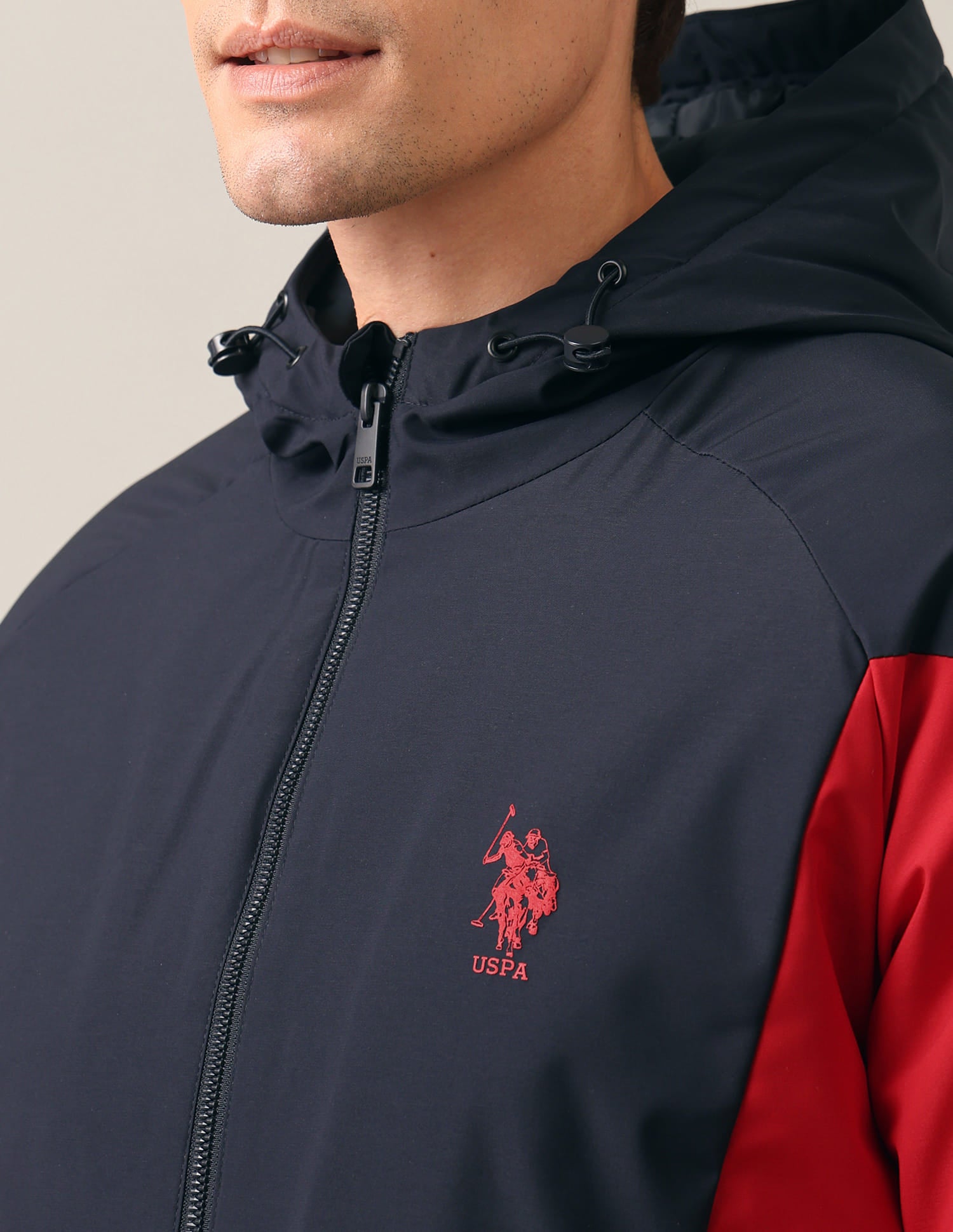 Colour Block Logo Hooded Jacket Navy and Red - U.S. Polo Assn. India | Large