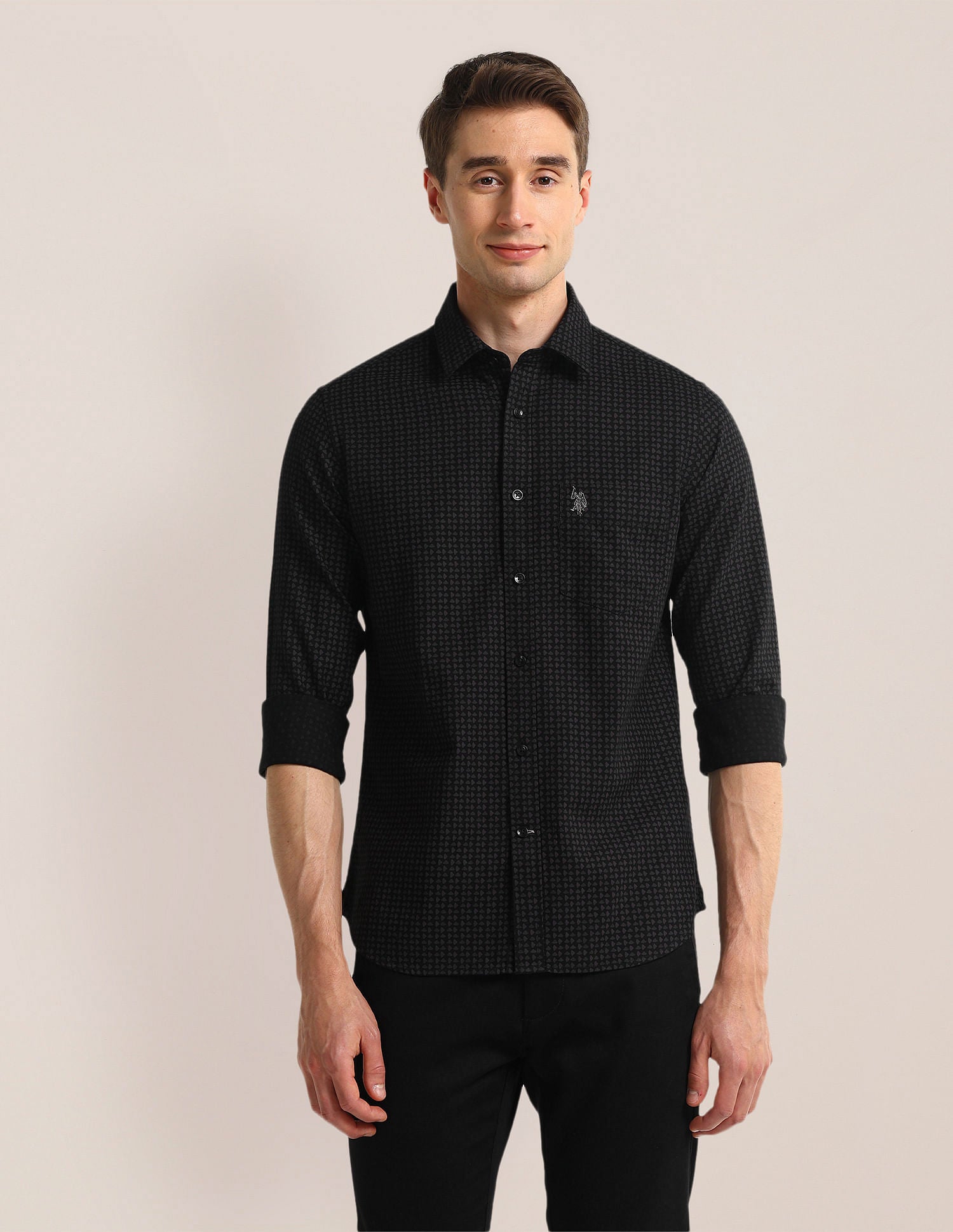 Tailored Fit Geometric Shirt Black - U.S. POLO ASSN. | Large