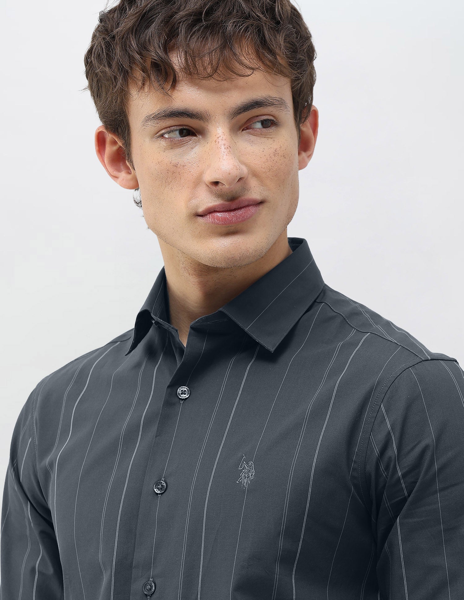 Vertical Striped Tailored Fit Shirt Dark Grey - U.S. Polo Assn. India | Large