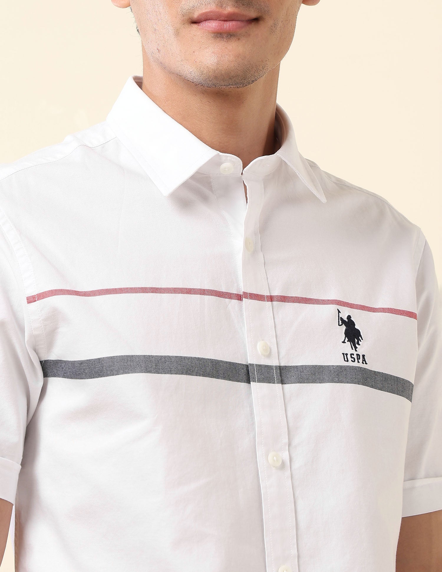 Horizontal Striped Pure Cotton Shirt White - U.S. POLO ASSN. | Large